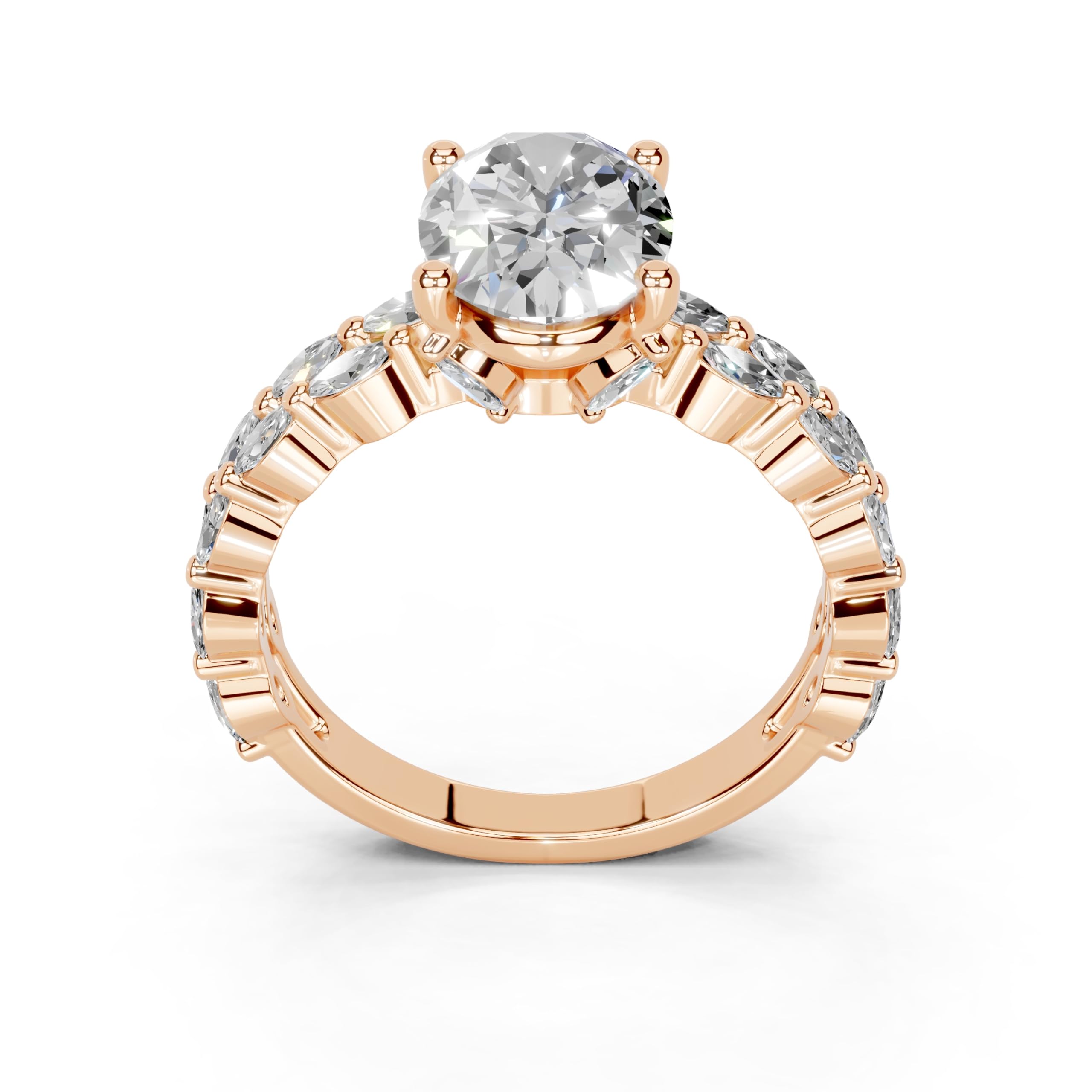Oval Marquise Accent Band lab-grown diamond ring in rose gold