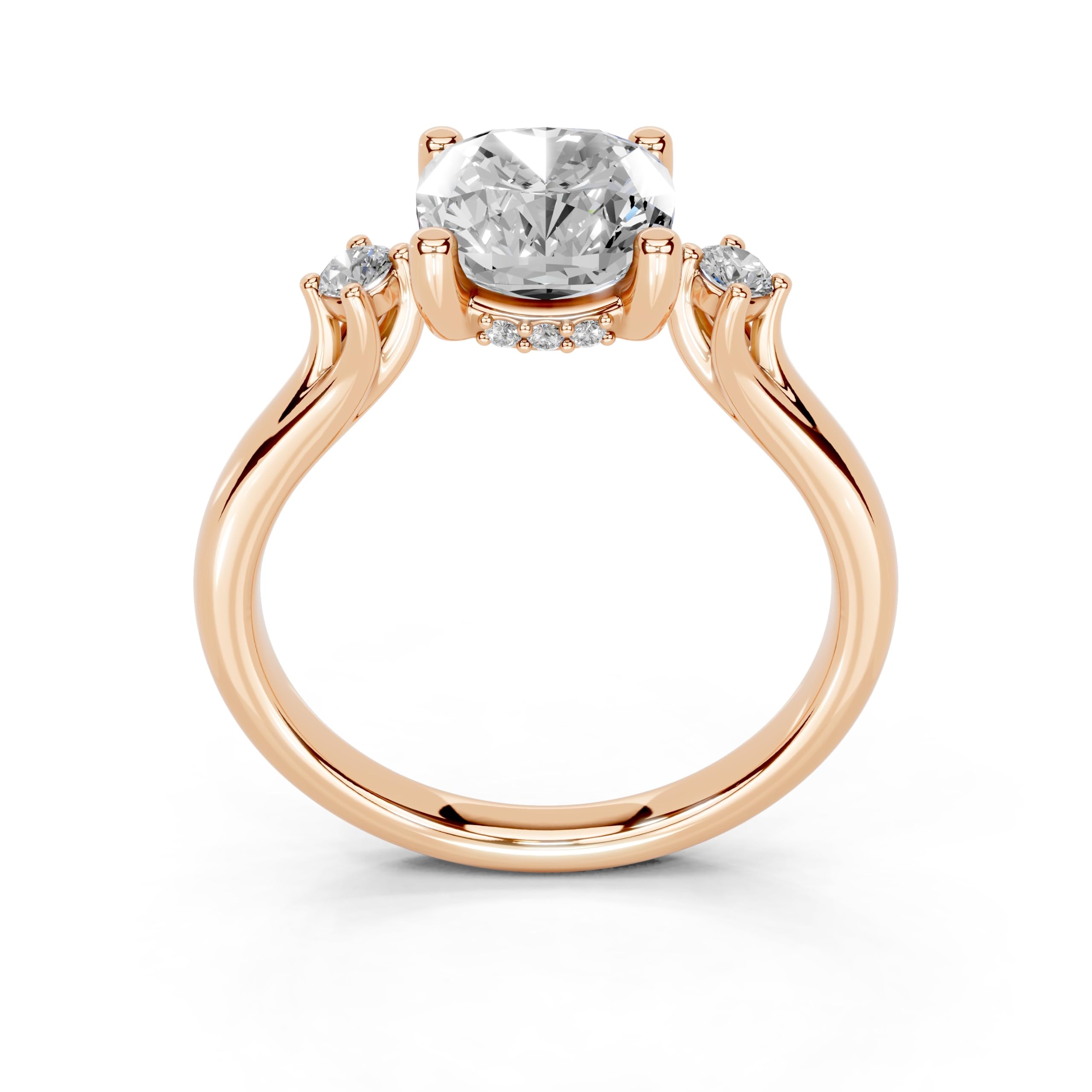 Cushion Petite Side Stone Solitaire lab-grown diamond ring in rose gold