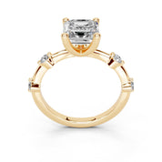 Asscher Solitaire with Minimal Side Stones lab-grown diamond ring in yellow gold