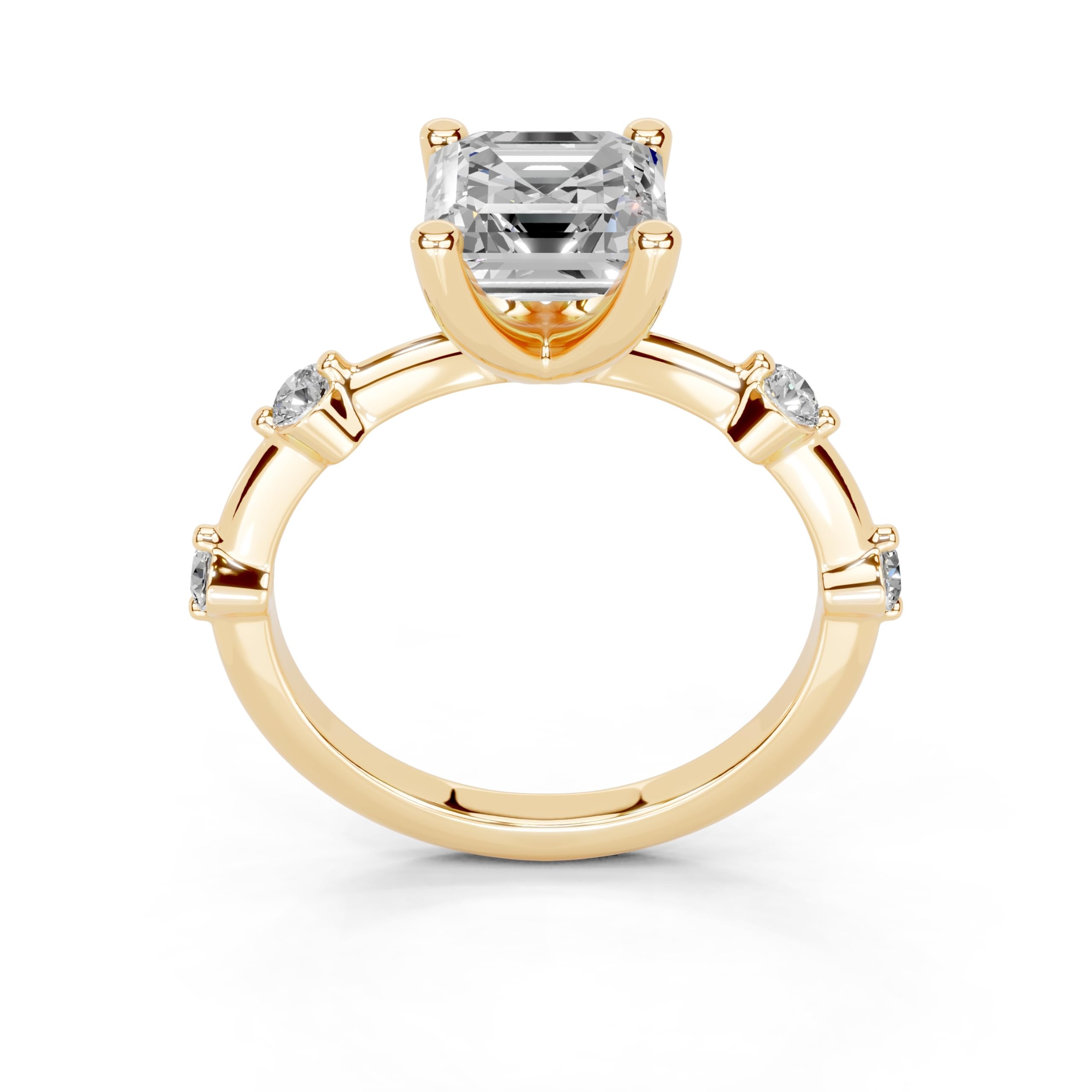 Asscher Solitaire with Minimal Side Stones lab-grown diamond ring in yellow gold
