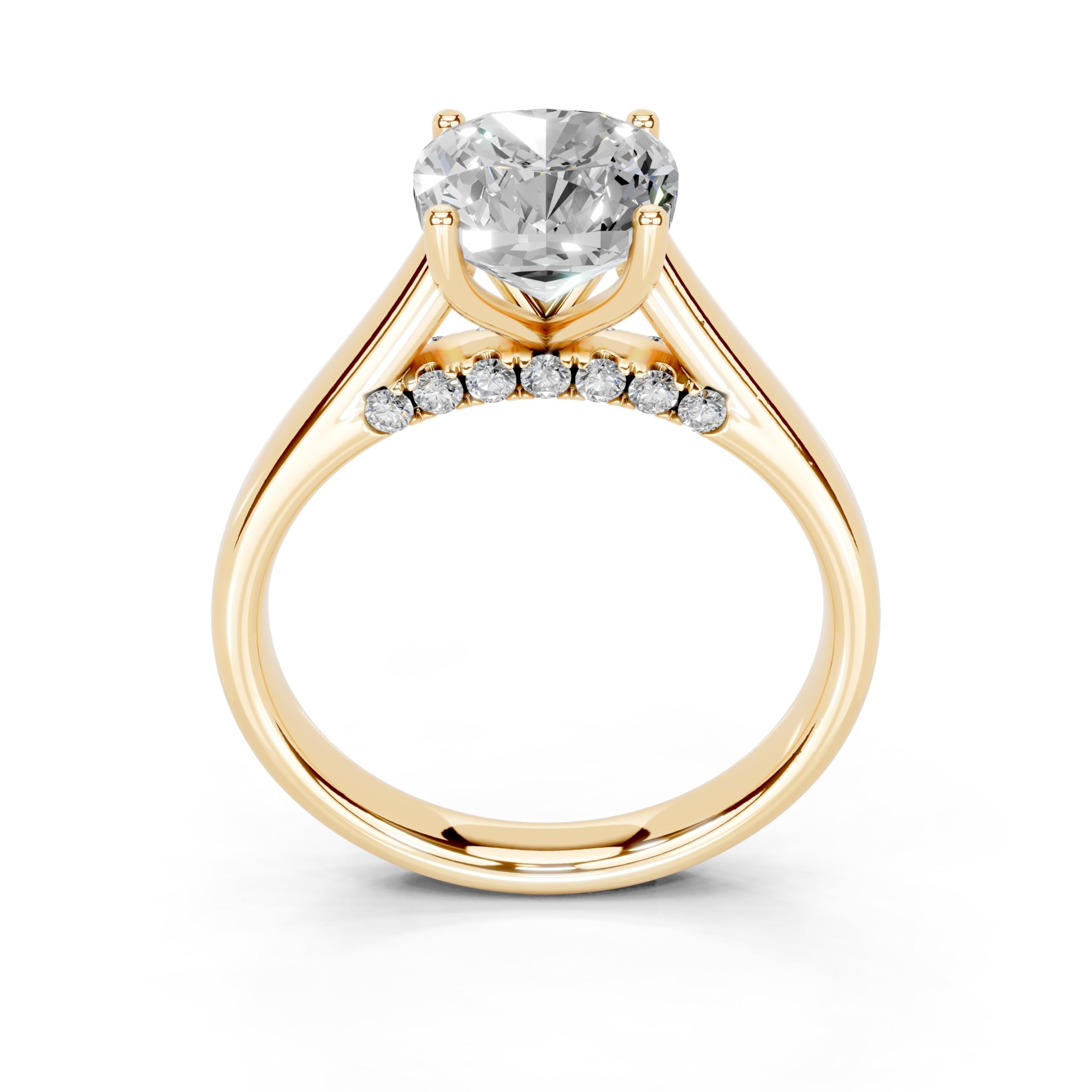 Cushion Hidden Pavé Cathedral lab-grown diamond ring in yellow gold