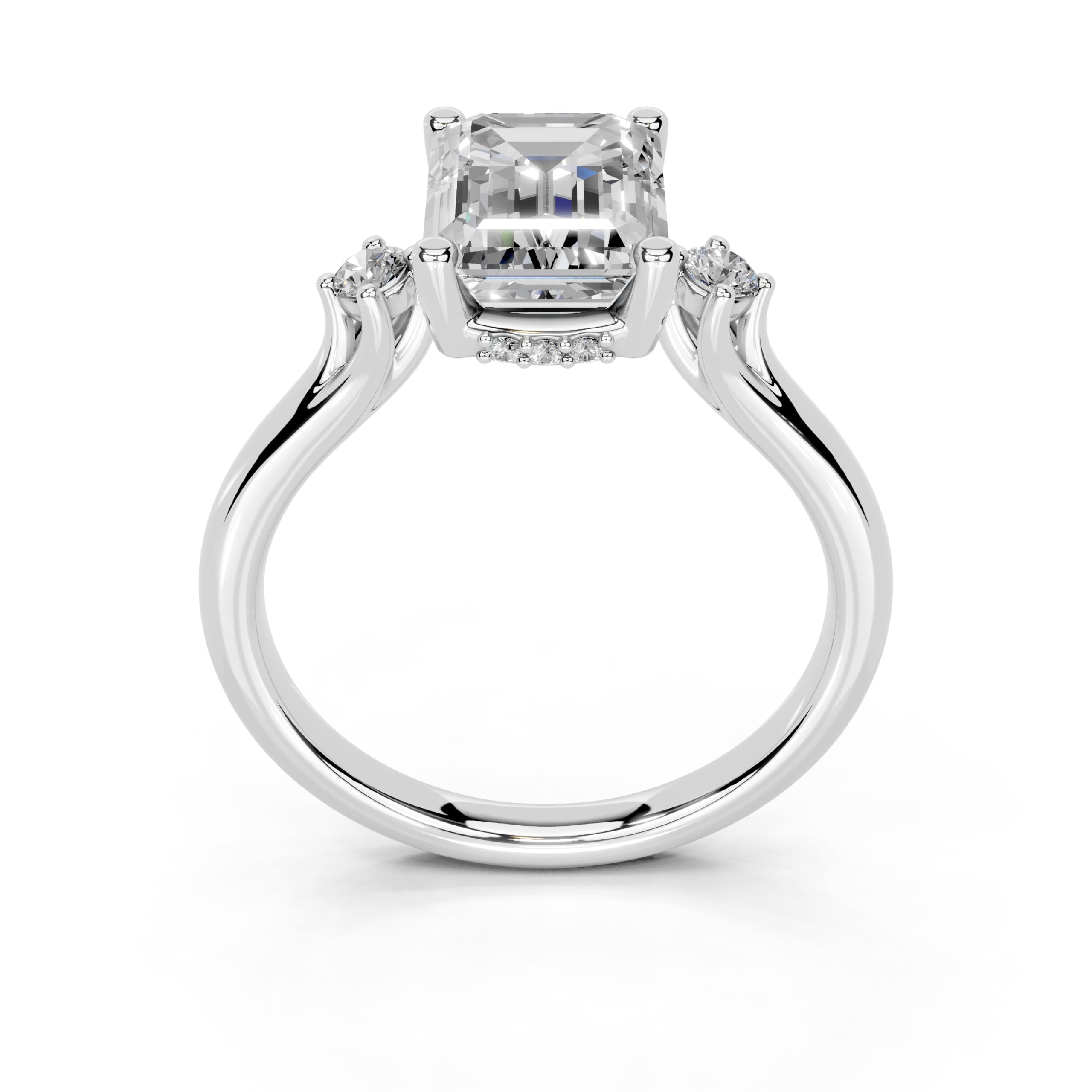 Emerald Petite Side Stone Solitaire lab-grown diamond ring in white gold / platinum