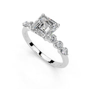 Asscher Scattered Side Stone lab-grown diamond ring in white gold / platinum