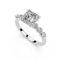 Asscher Scattered Side Stone Lab-Grown Diamond Engagement Ring - 14K White Gold / Asscher / 1