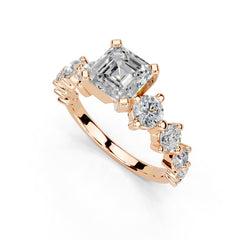 Asscher Fancy Side Stone Lab-Grown Diamond Engagement Ring