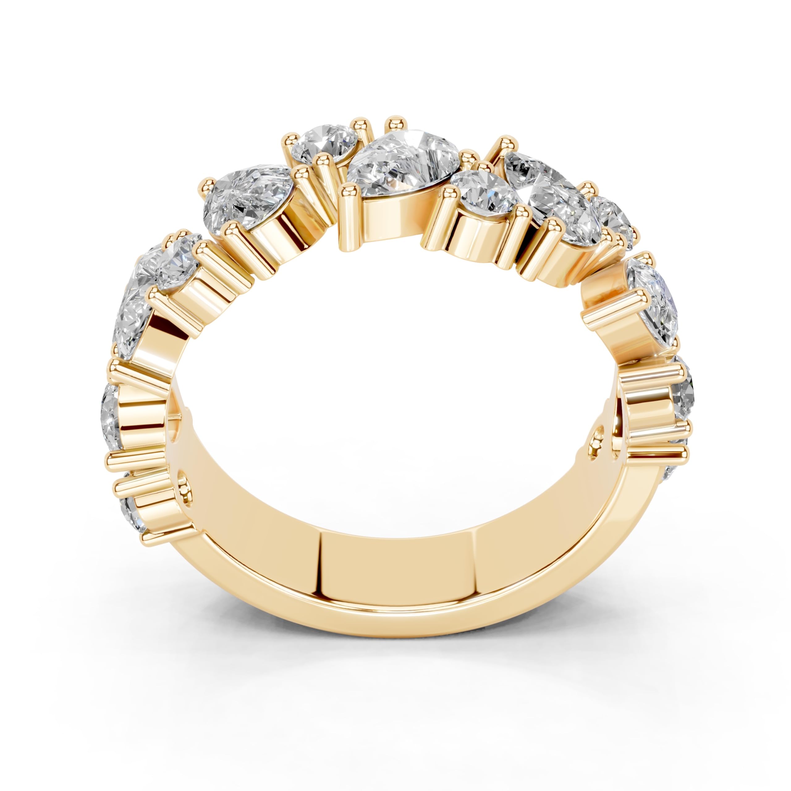 Pear and Round Cluster Band lab-grown diamond band in yellow gold