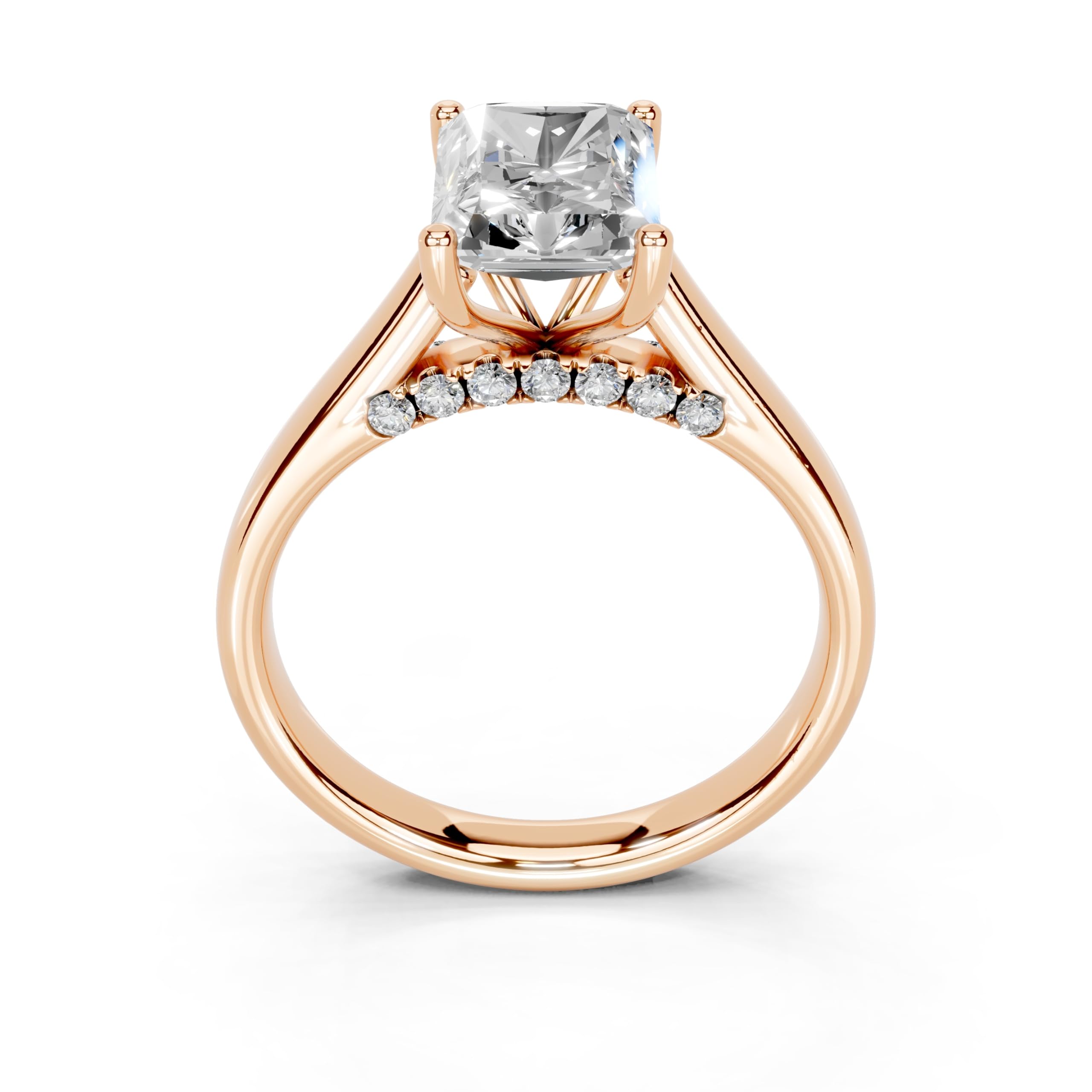 Radiant Hidden Pavé Cathedral lab-grown diamond ring in rose gold