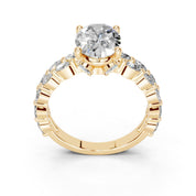 Oval Marquise Accent Band lab-grown diamond ring in yellow gold