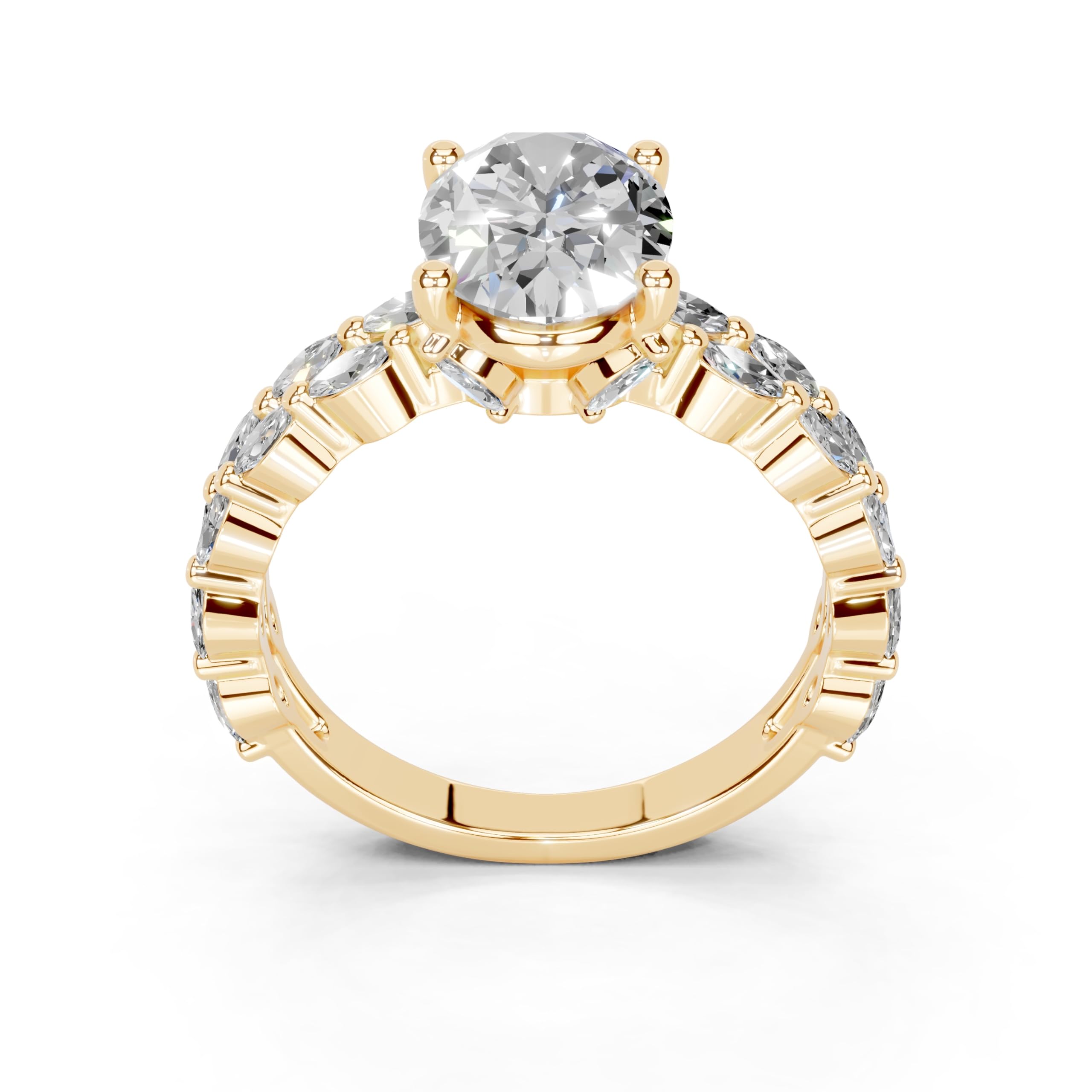 Oval Marquise Accent Band lab-grown diamond ring in yellow gold