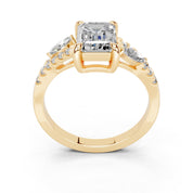 Emerald Marquise Side Stone Pavé lab-grown diamond ring in yellow gold