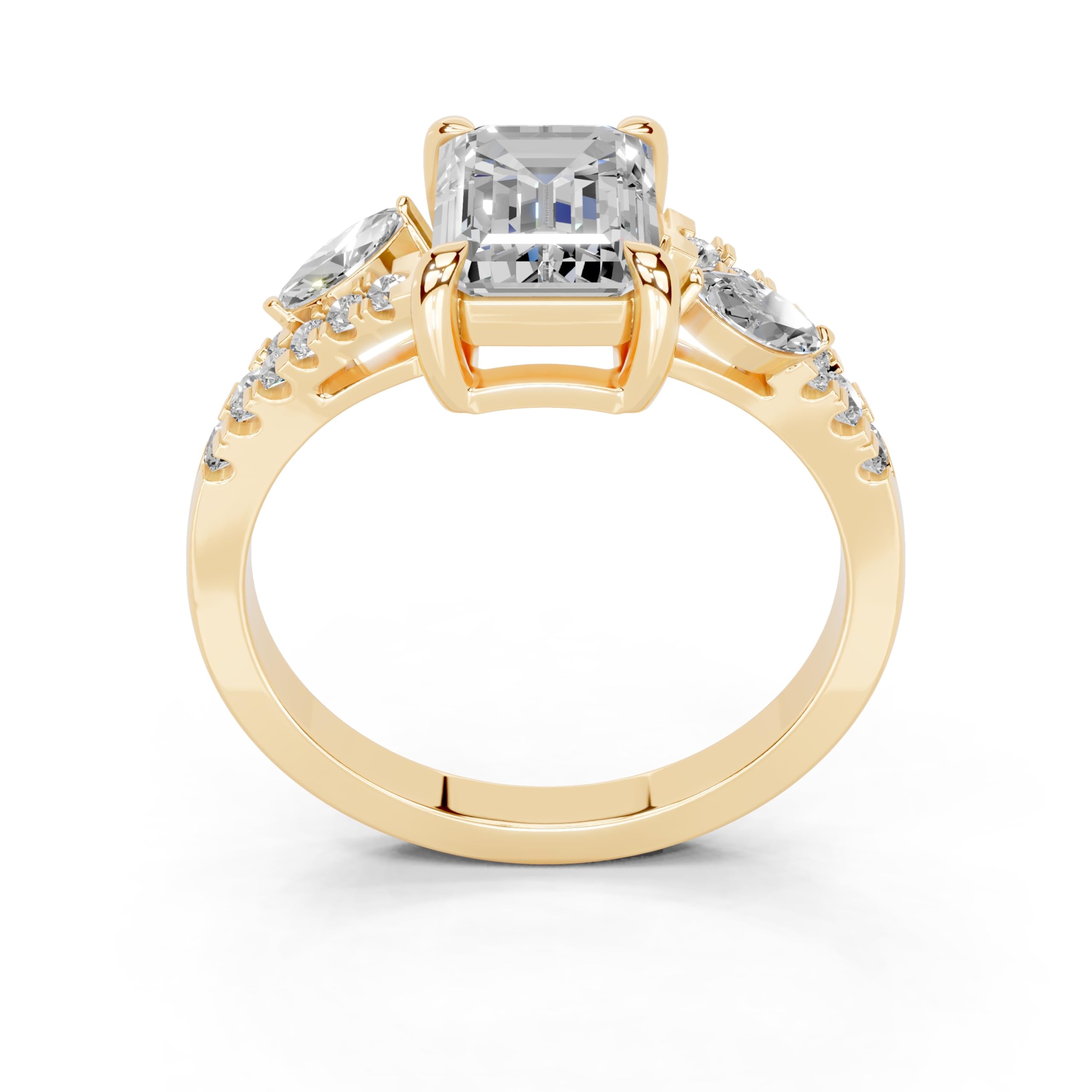 Emerald Marquise Side Stone Pavé lab-grown diamond ring in yellow gold
