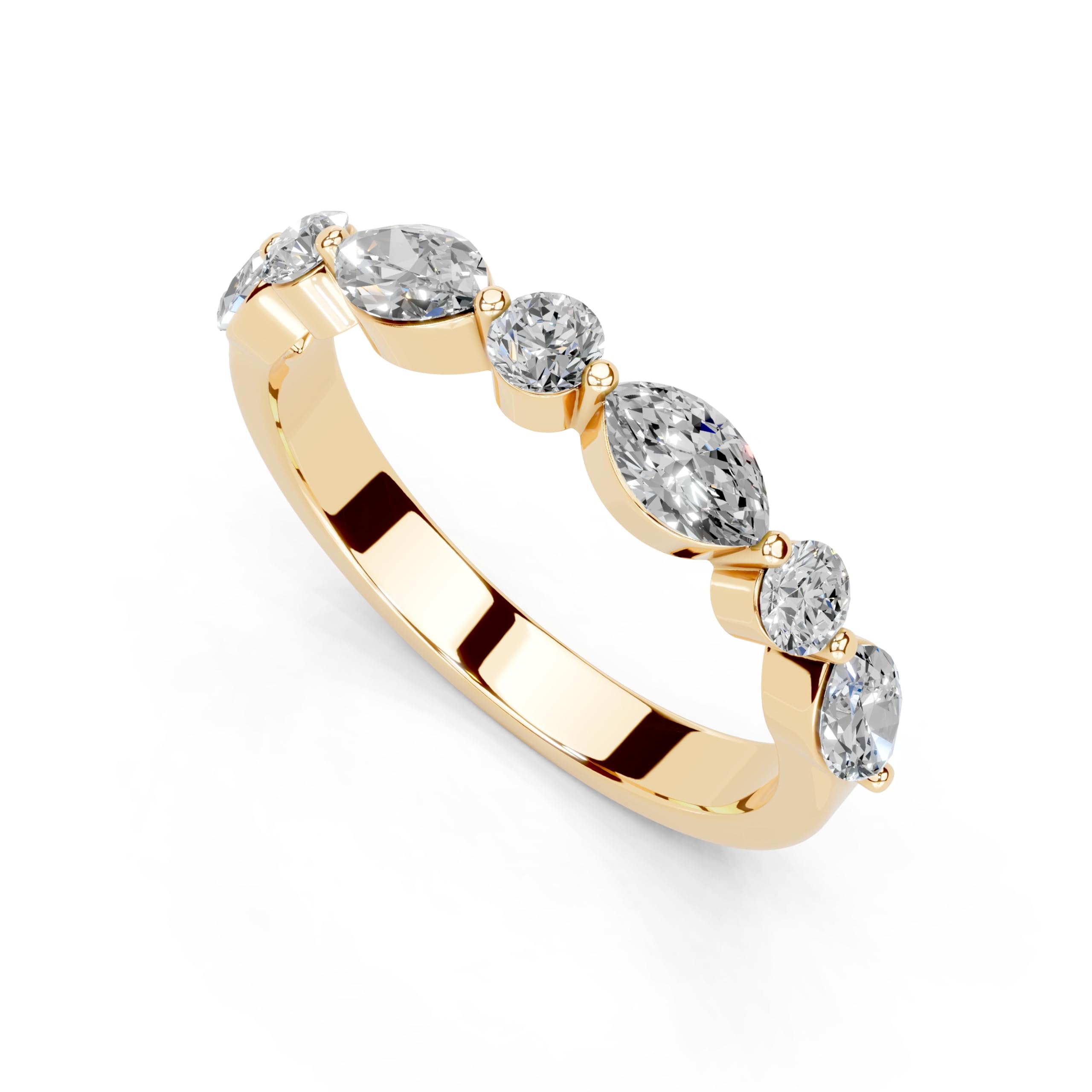 Marquise and Round Half Eternity Band lab-grown diamond band in yellow gold