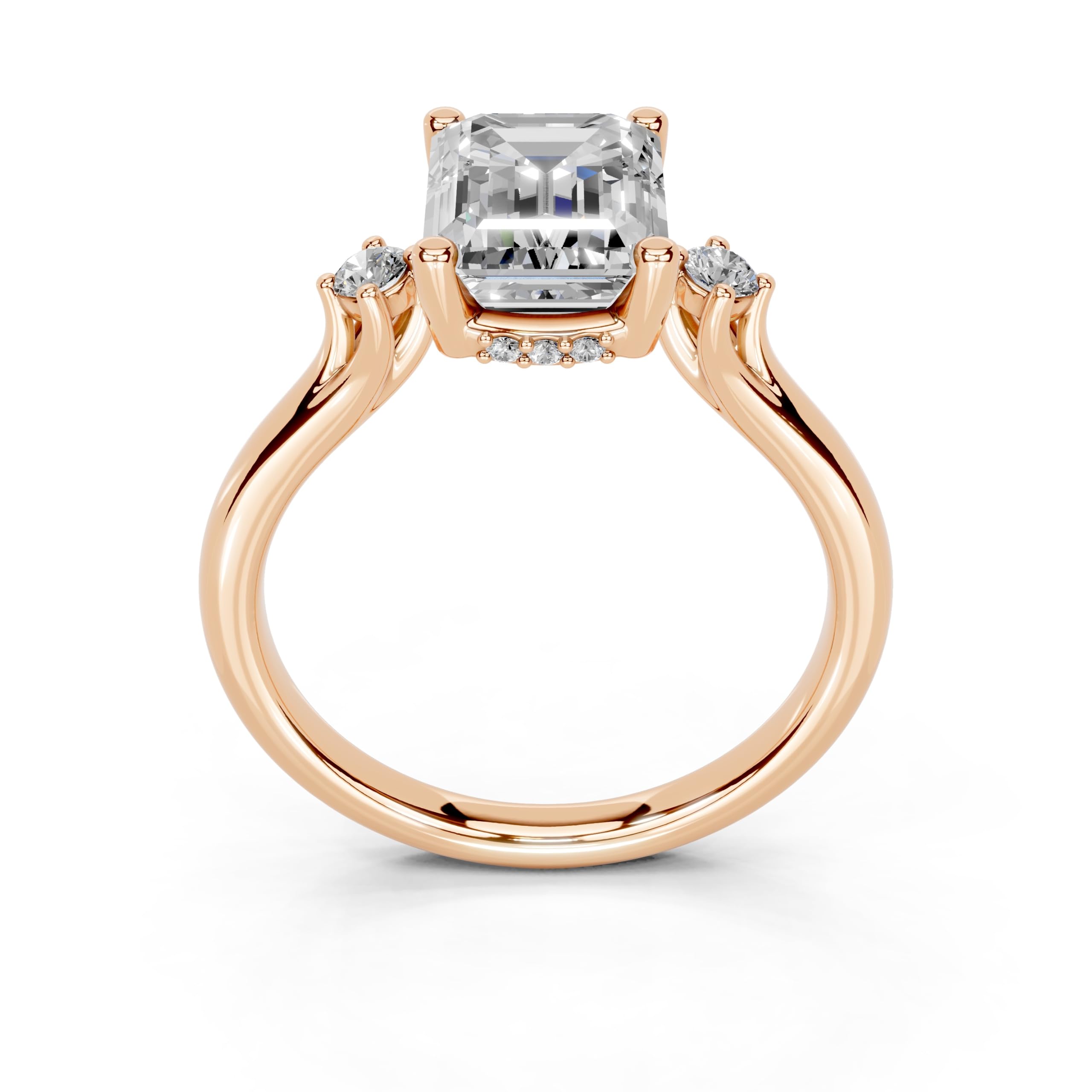 Emerald Petite Side Stone Solitaire lab-grown diamond ring in rose gold