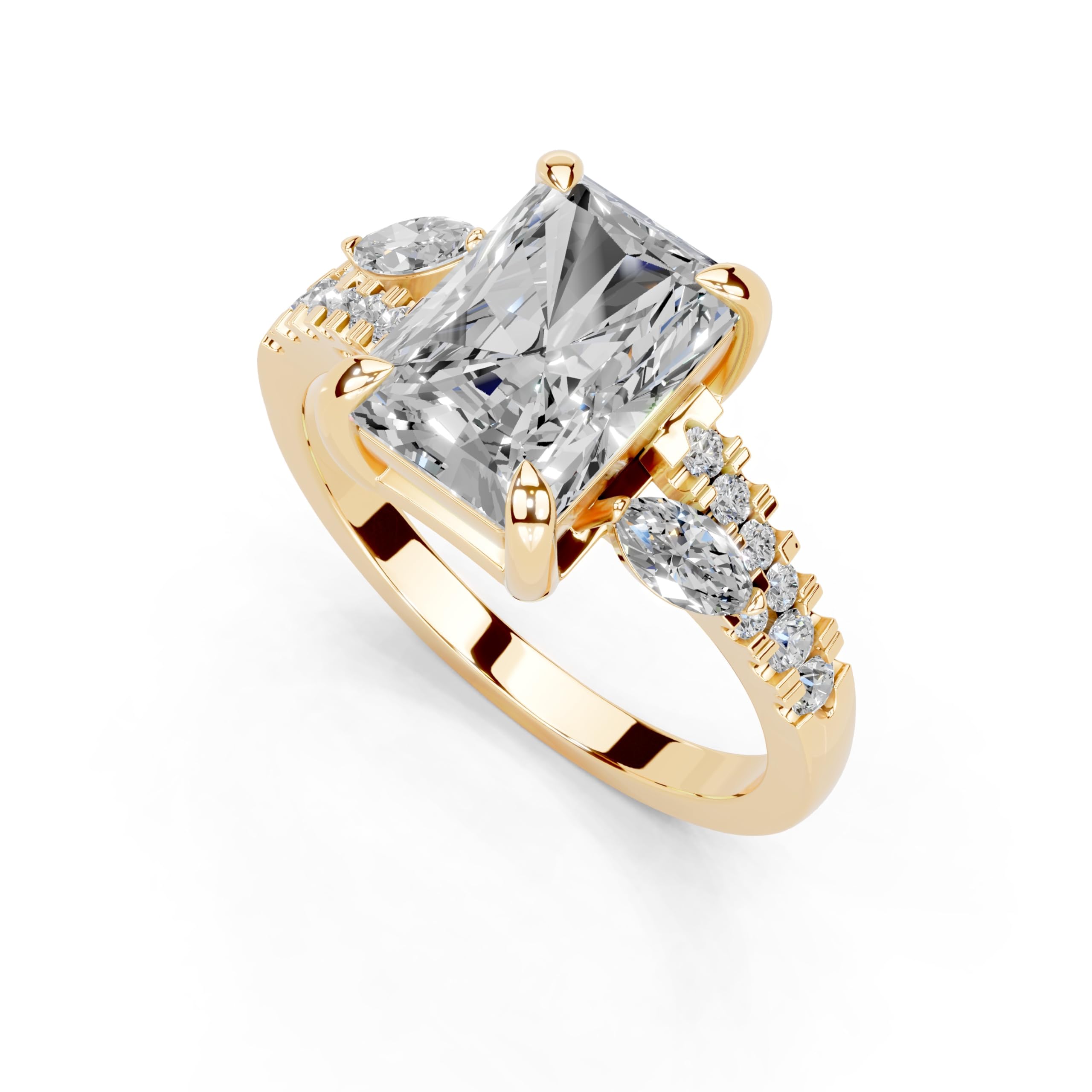 Radiant Marquise Side Stone Pavé lab-grown diamond ring in yellow gold