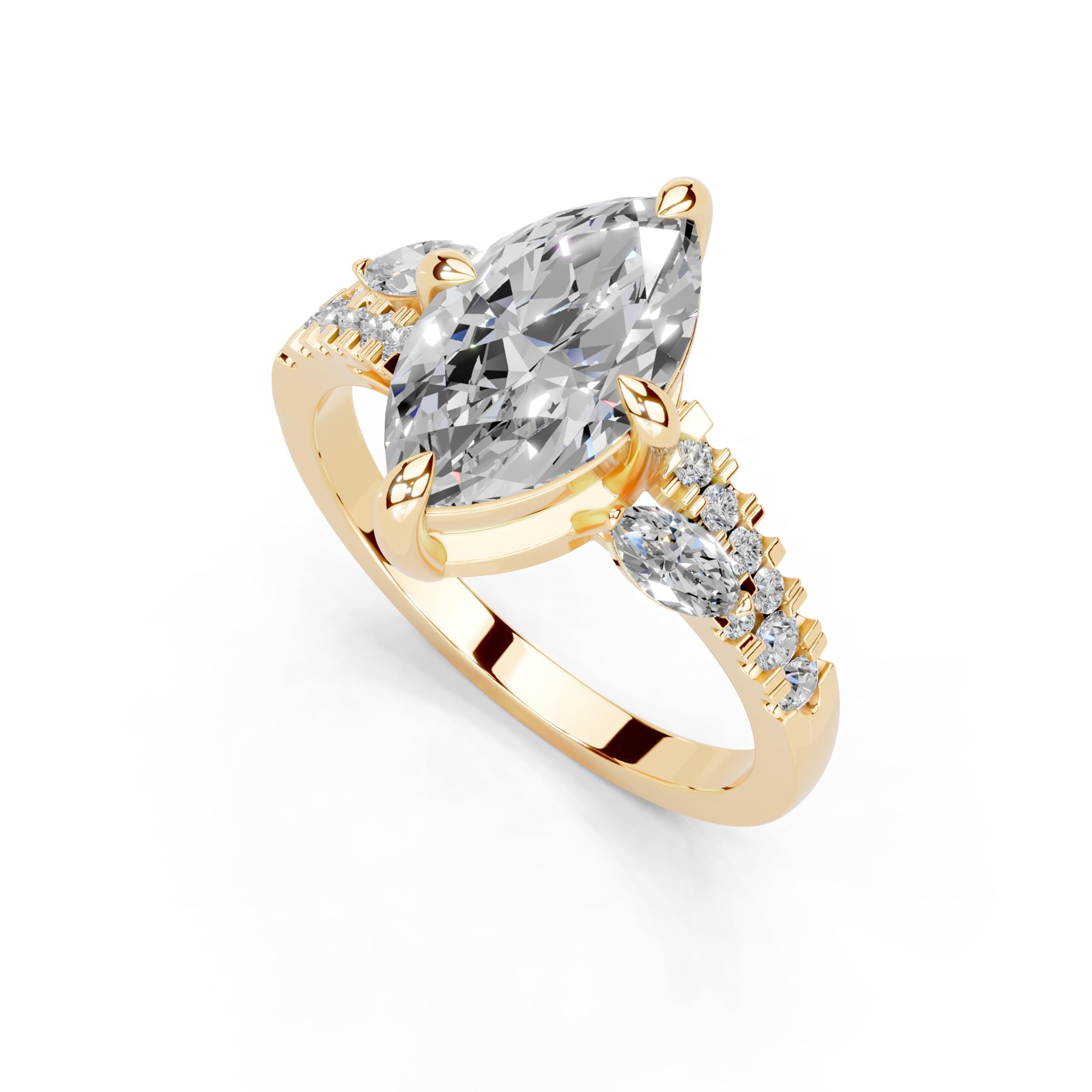 Marquise Marquise Side Stone Pavé lab-grown diamond ring in yellow gold