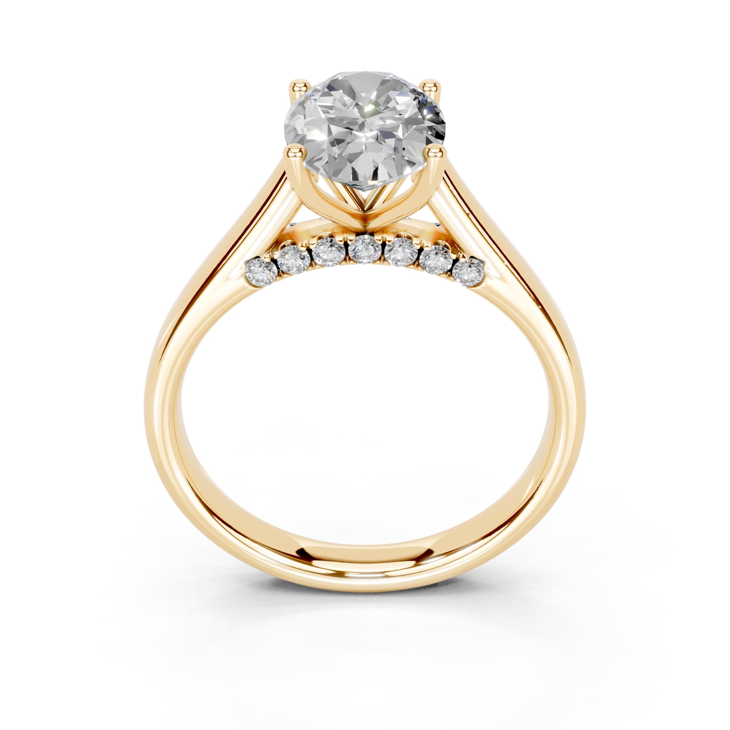 Oval Hidden Pavé Cathedral lab-grown diamond ring in yellow gold