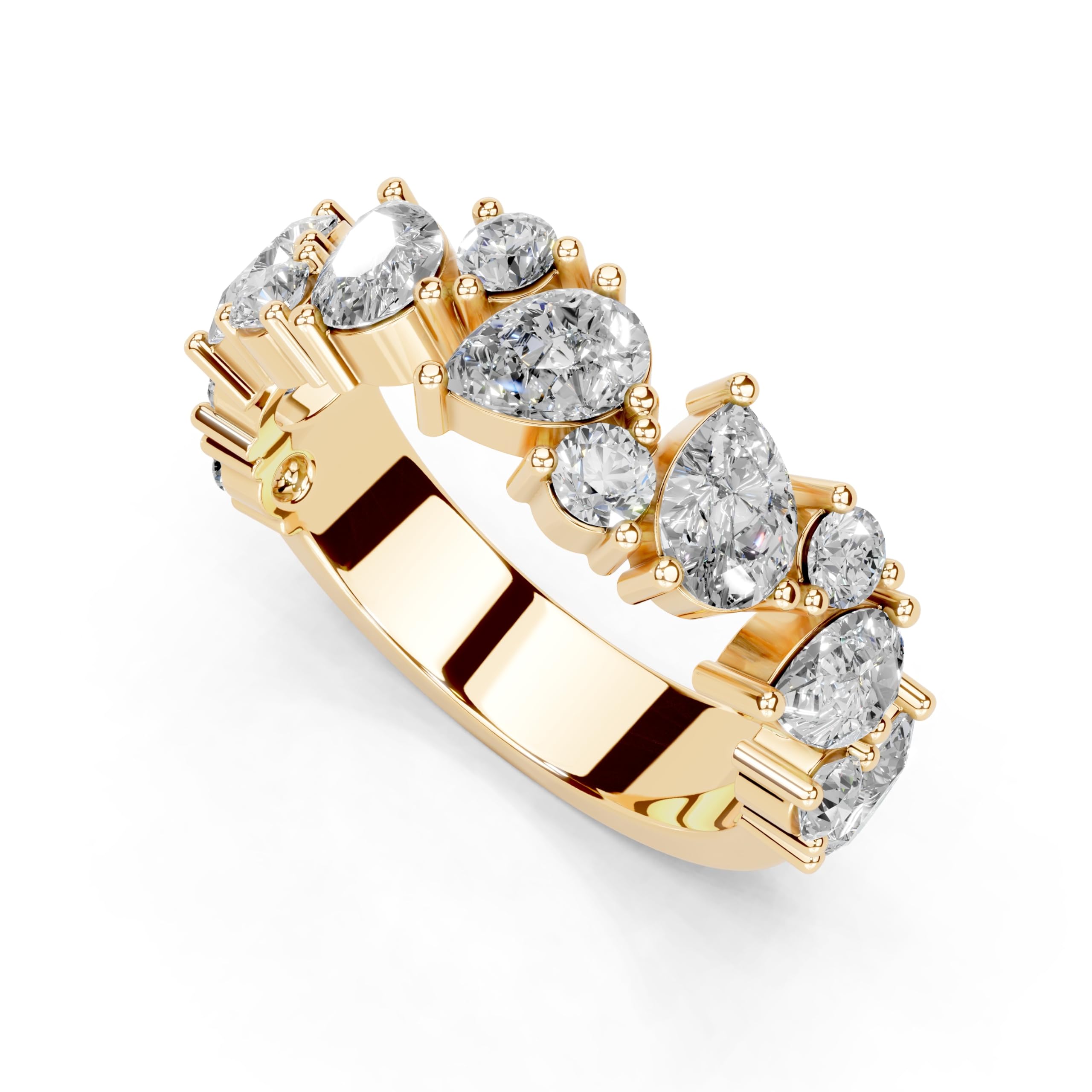 Pear and Round Cluster Band lab-grown diamond band in yellow gold