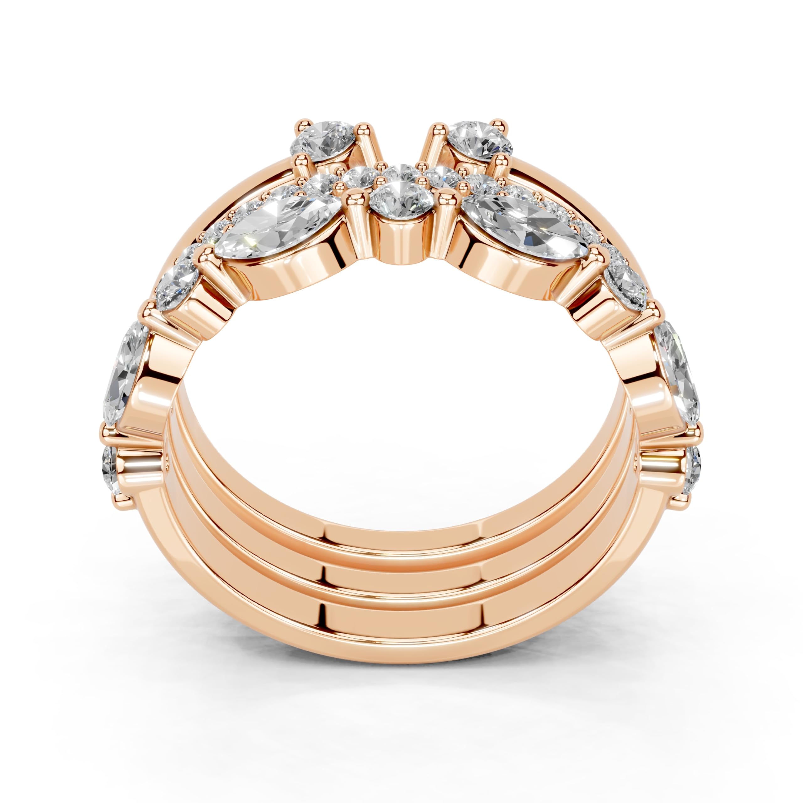 Marquise and Round Stacked Open Band lab-grown diamond band in rose gold