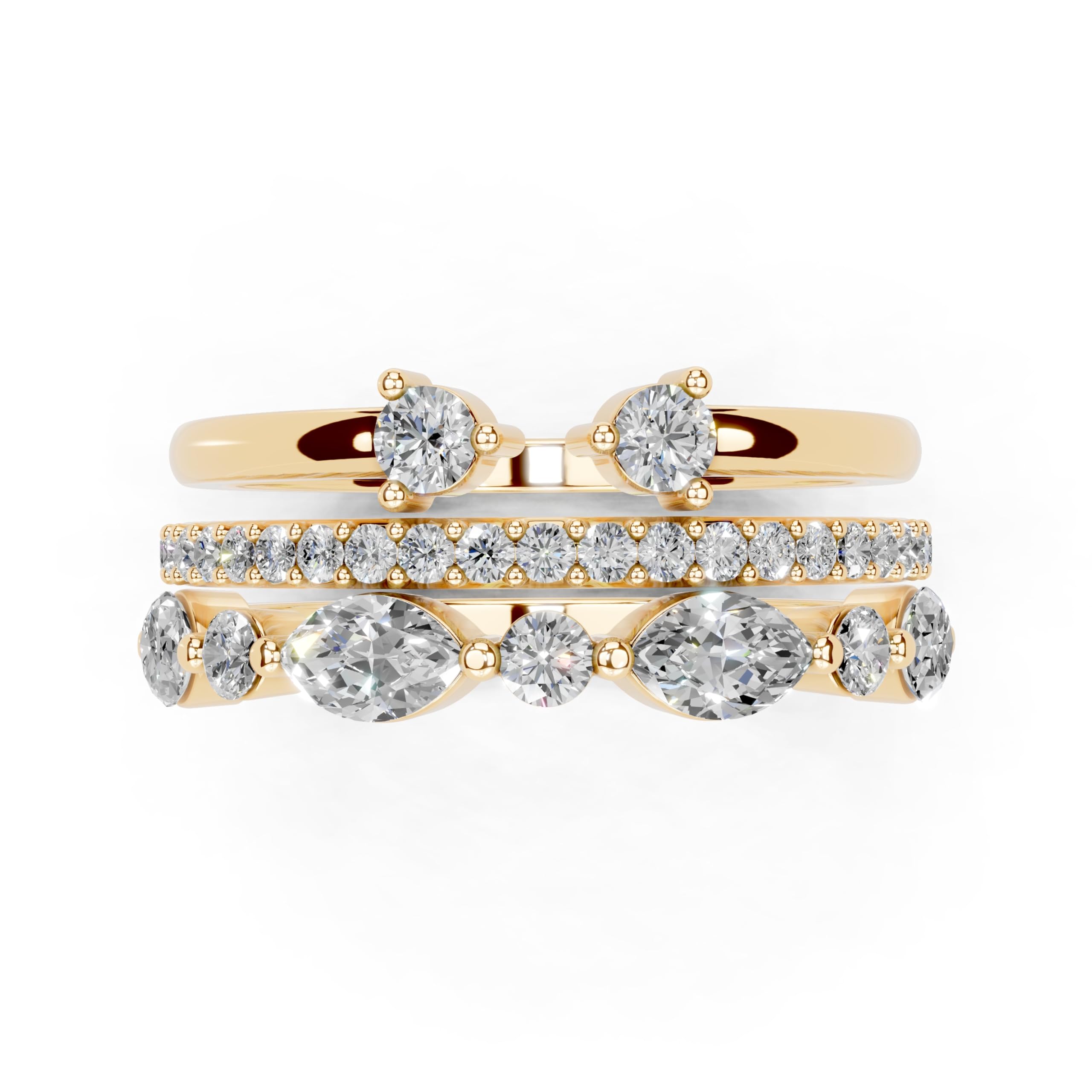 Marquise and Round Stacked Open Band lab-grown diamond band in yellow gold