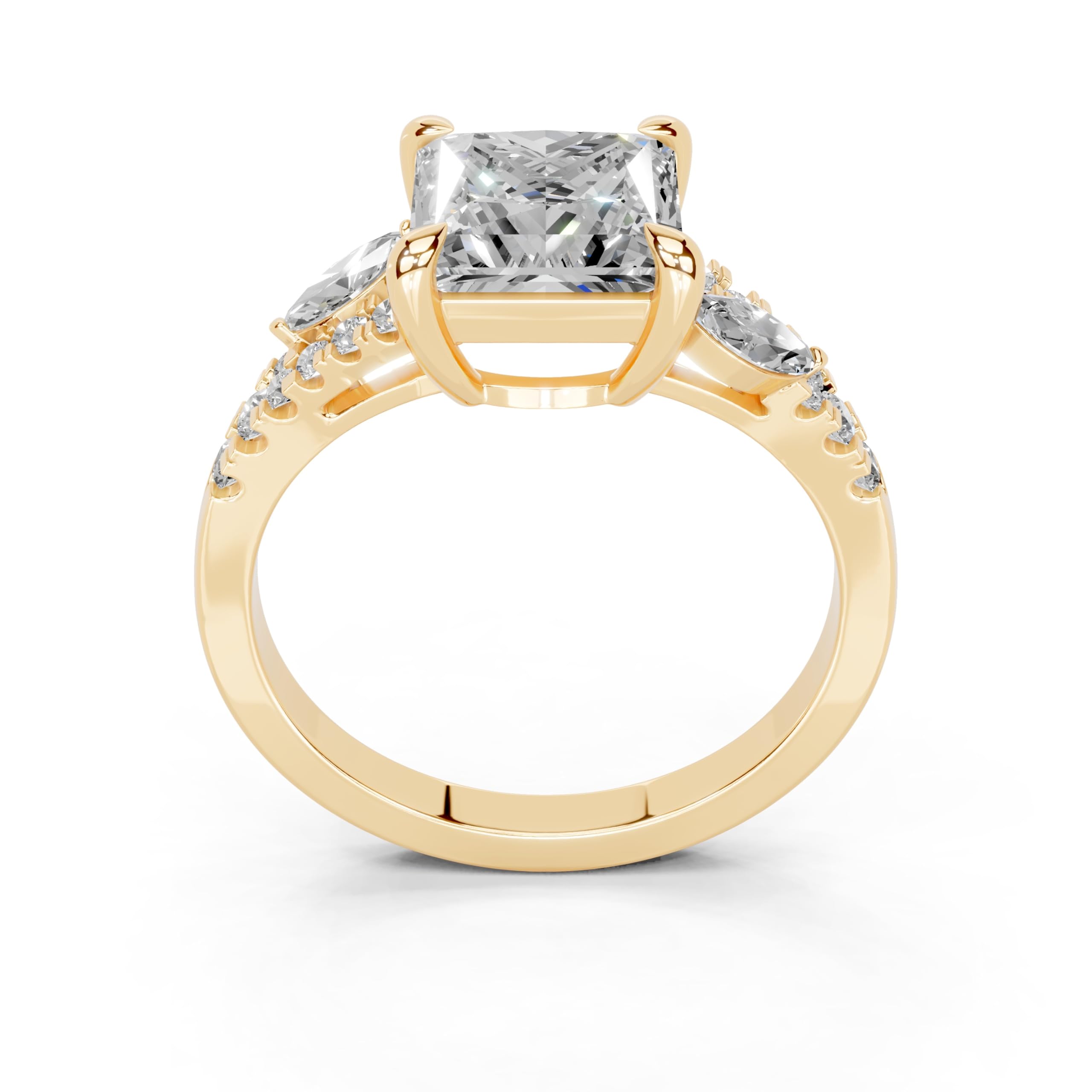 Princess Marquise Side Stone Pavé lab-grown diamond ring in yellow gold