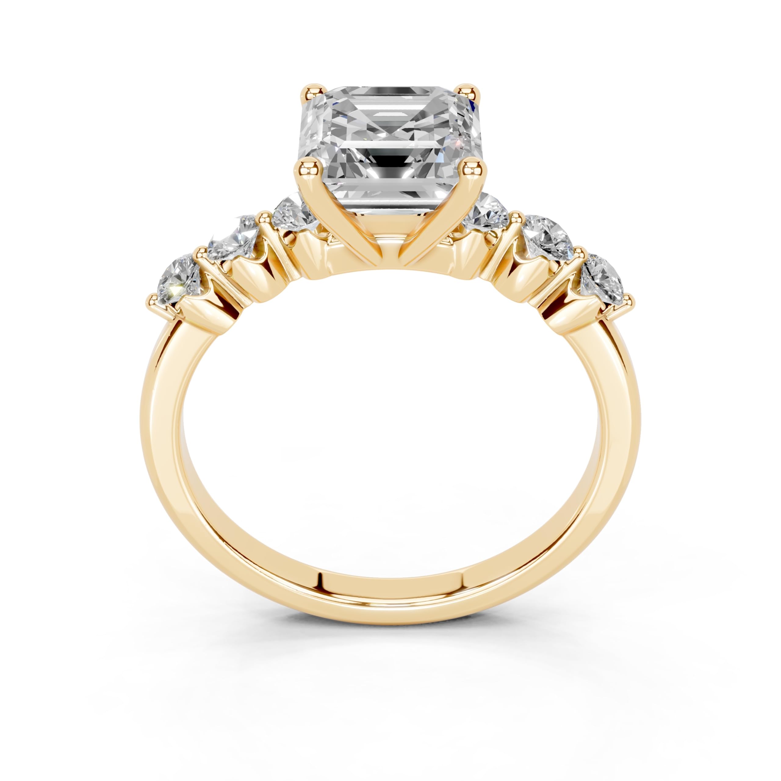 Asscher Scattered Side Stone lab-grown diamond ring in yellow gold