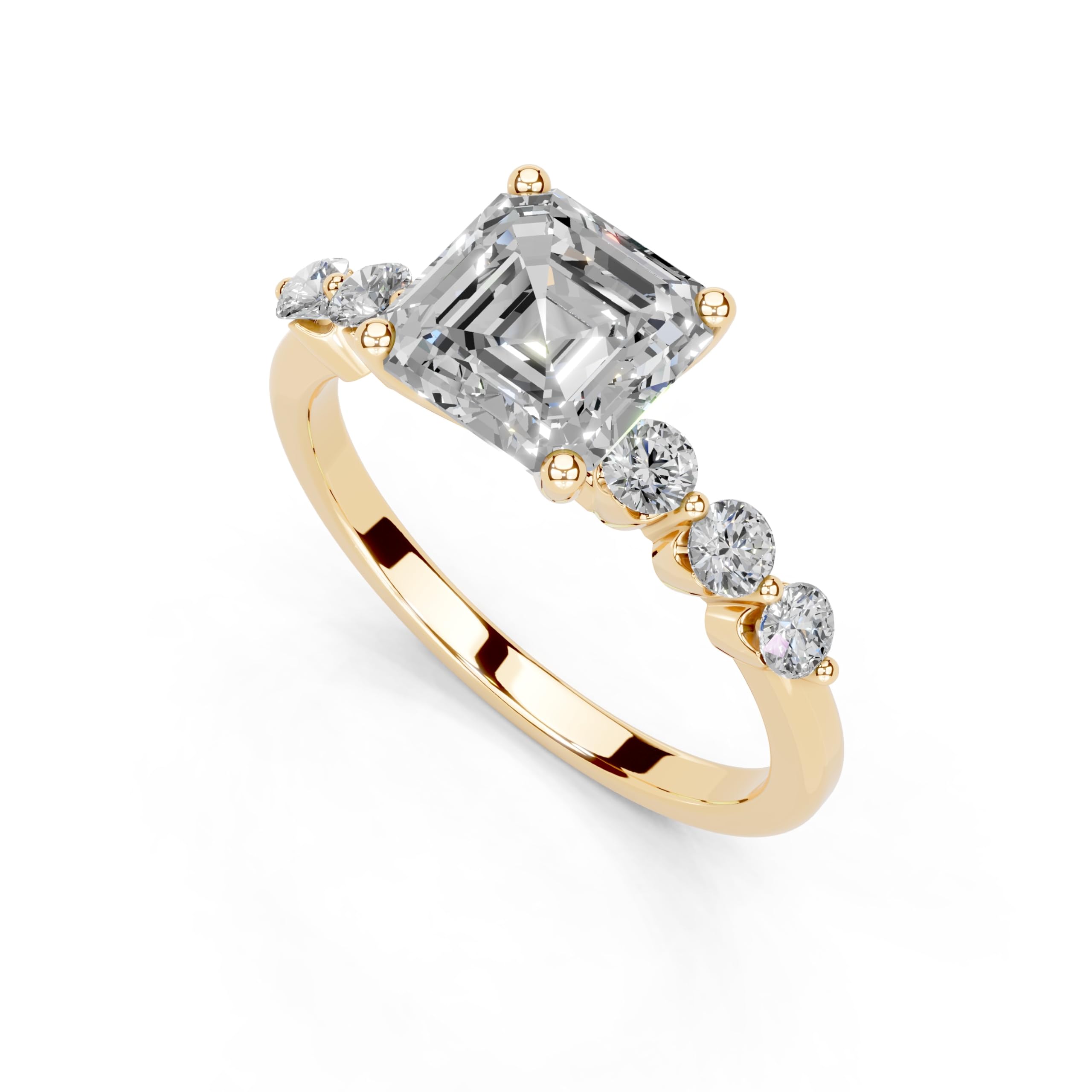 Asscher Scattered Side Stone lab-grown diamond ring in yellow gold