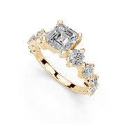 Asscher Fancy Side Stone lab-grown diamond ring in yellow gold