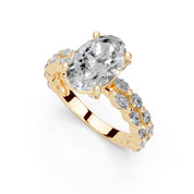 Oval Marquise Accent Band lab-grown diamond ring in yellow gold