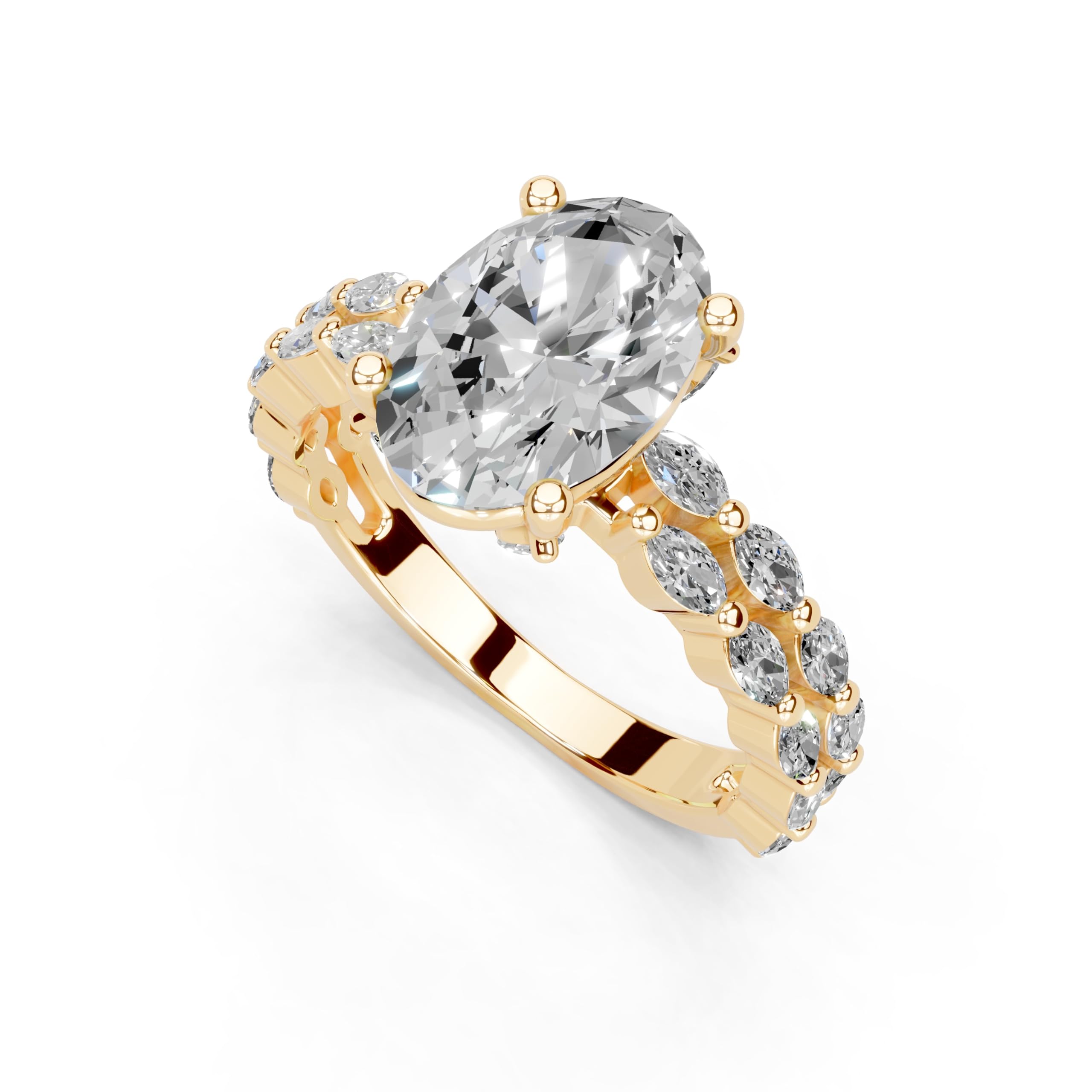 Oval Marquise Accent Band lab-grown diamond ring in yellow gold