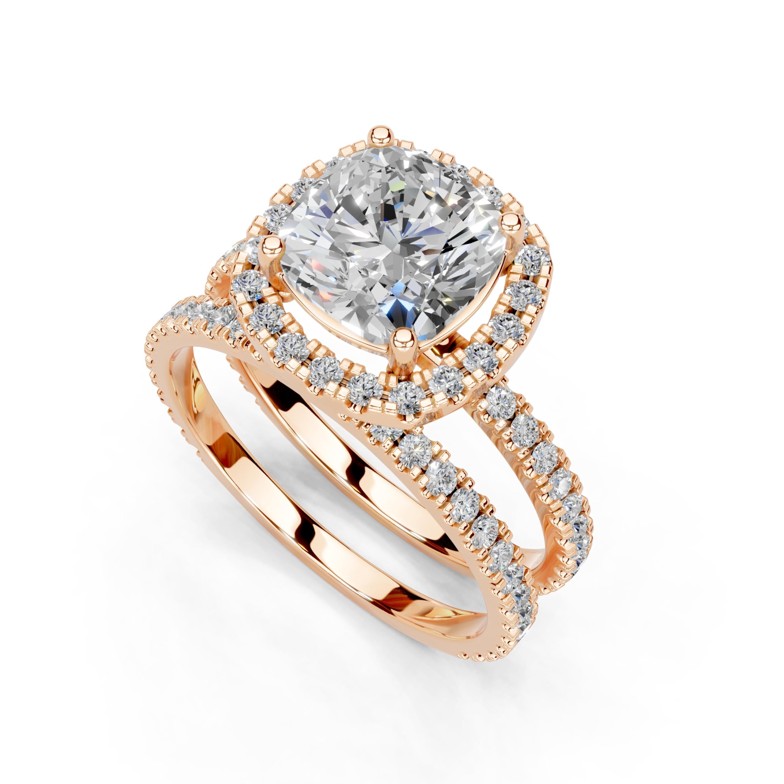 Asscher Halo with Double Pavé Band lab-grown diamond ring in rose gold