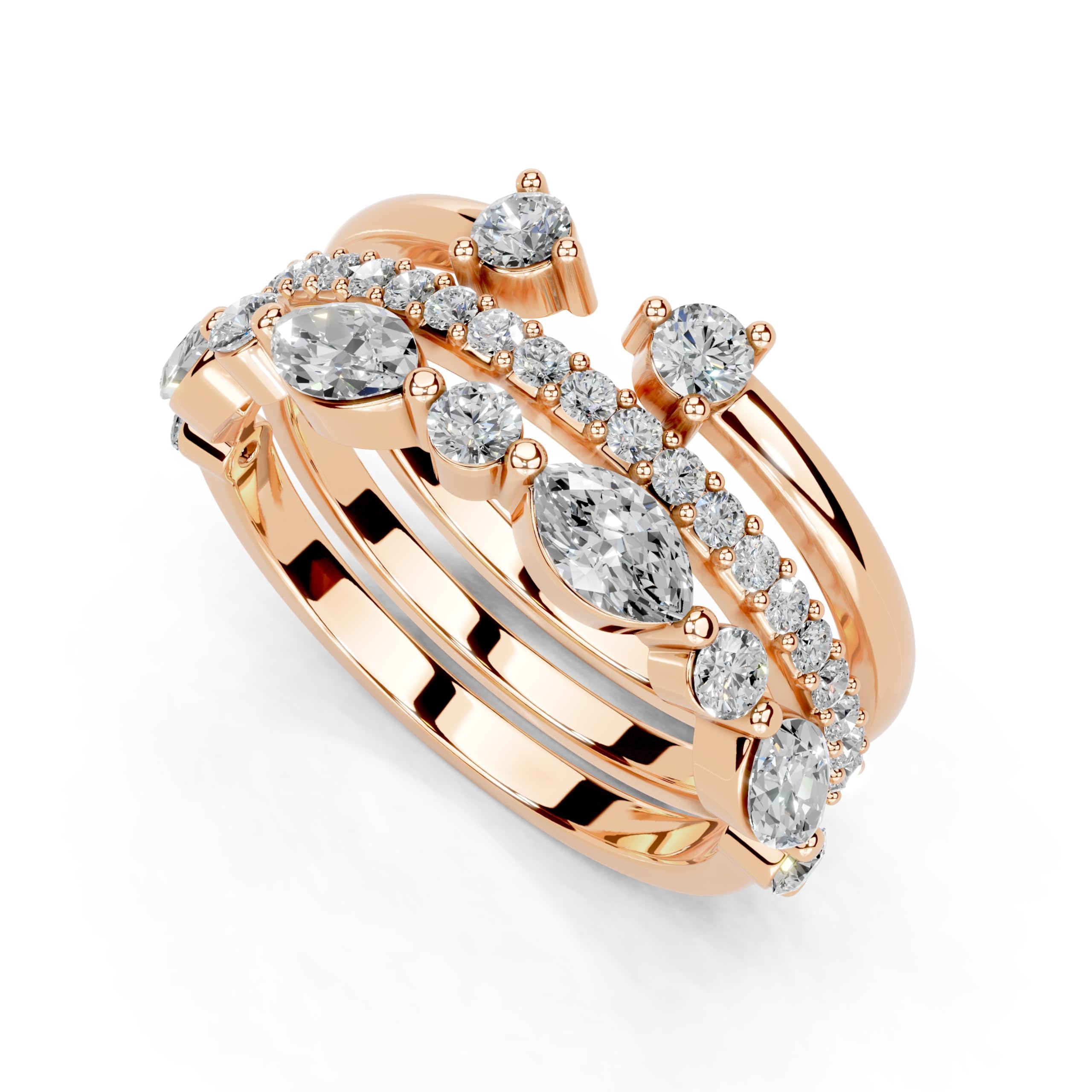 Marquise and Round Stacked Open Band lab-grown diamond band in rose gold