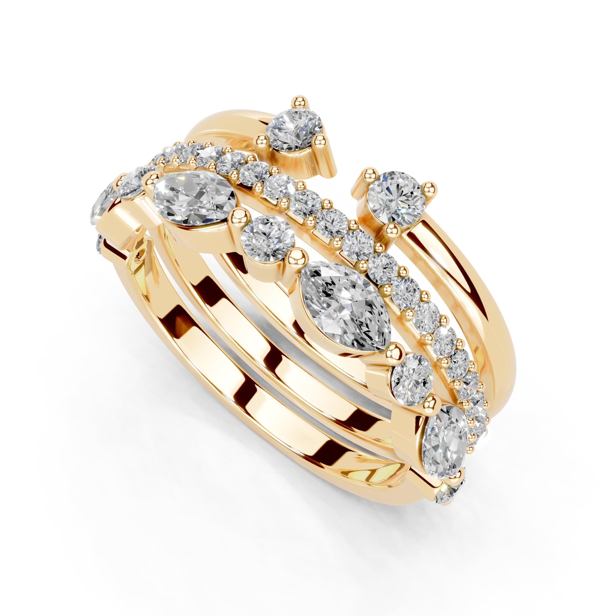 Marquise and Round Stacked Open Band lab-grown diamond band in yellow gold
