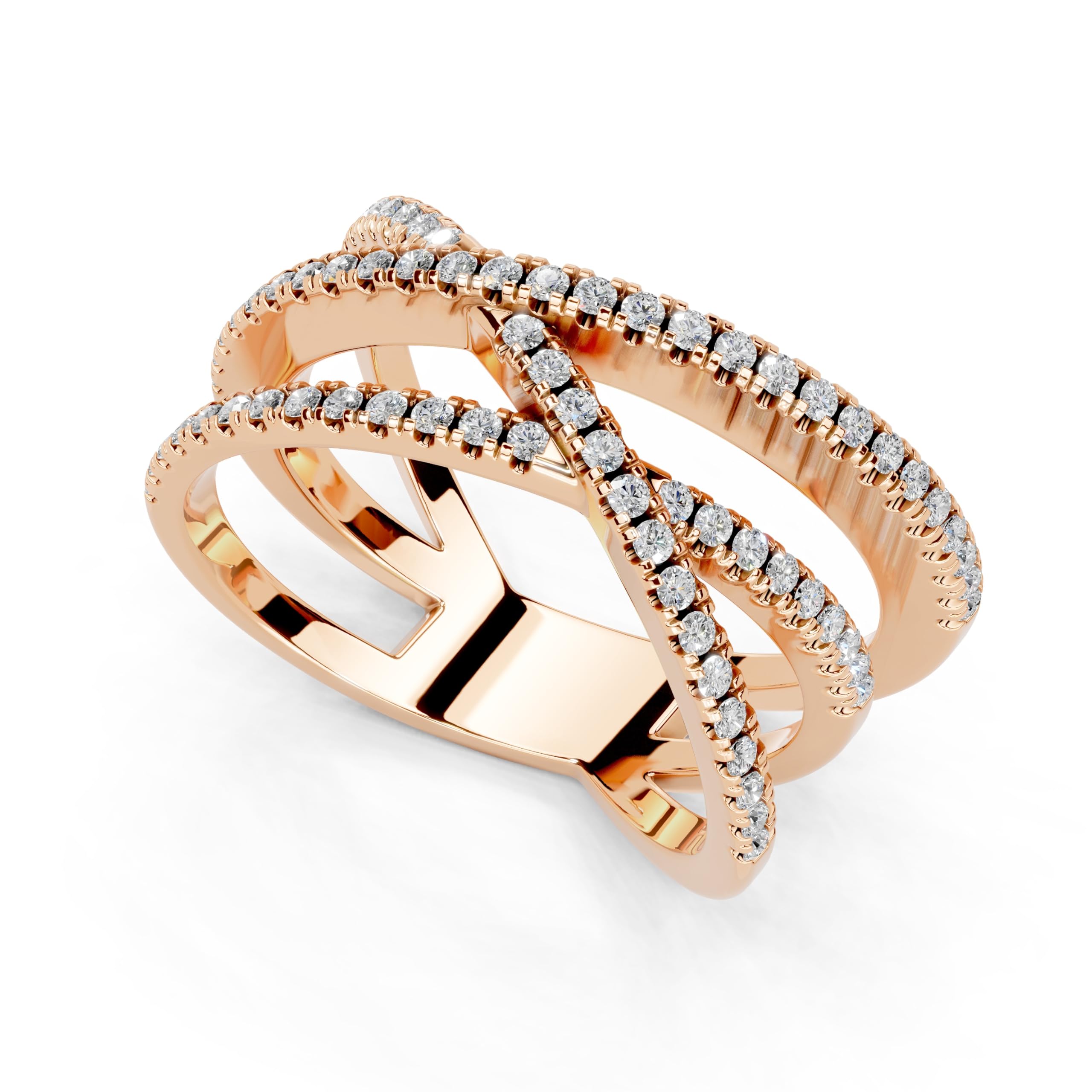 Round Crisscross Pavé Band lab-grown diamond band in rose gold