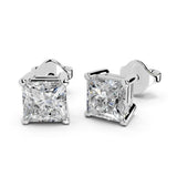 Pendientes de diamantes cultivados en laboratorio de 1 ct y cuatro puntas de princesa