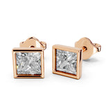 Pendientes de diamantes cultivados en laboratorio de 1 ct de talla princesa engastados en bisel