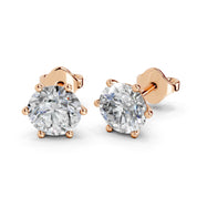 Classic 6-Prong  Lab Grown Diamond Round Solitaire Stud Earrings in 18K or 14K Gold Push Back Setting (F-G Color, VS1-VS2 Clarity)