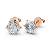 Classic 6-Prong  Lab Grown Diamond Round Solitaire Stud Earrings in 18K or 14K Gold Push Back Setting (F-G Color, VS1-VS2 Clarity)