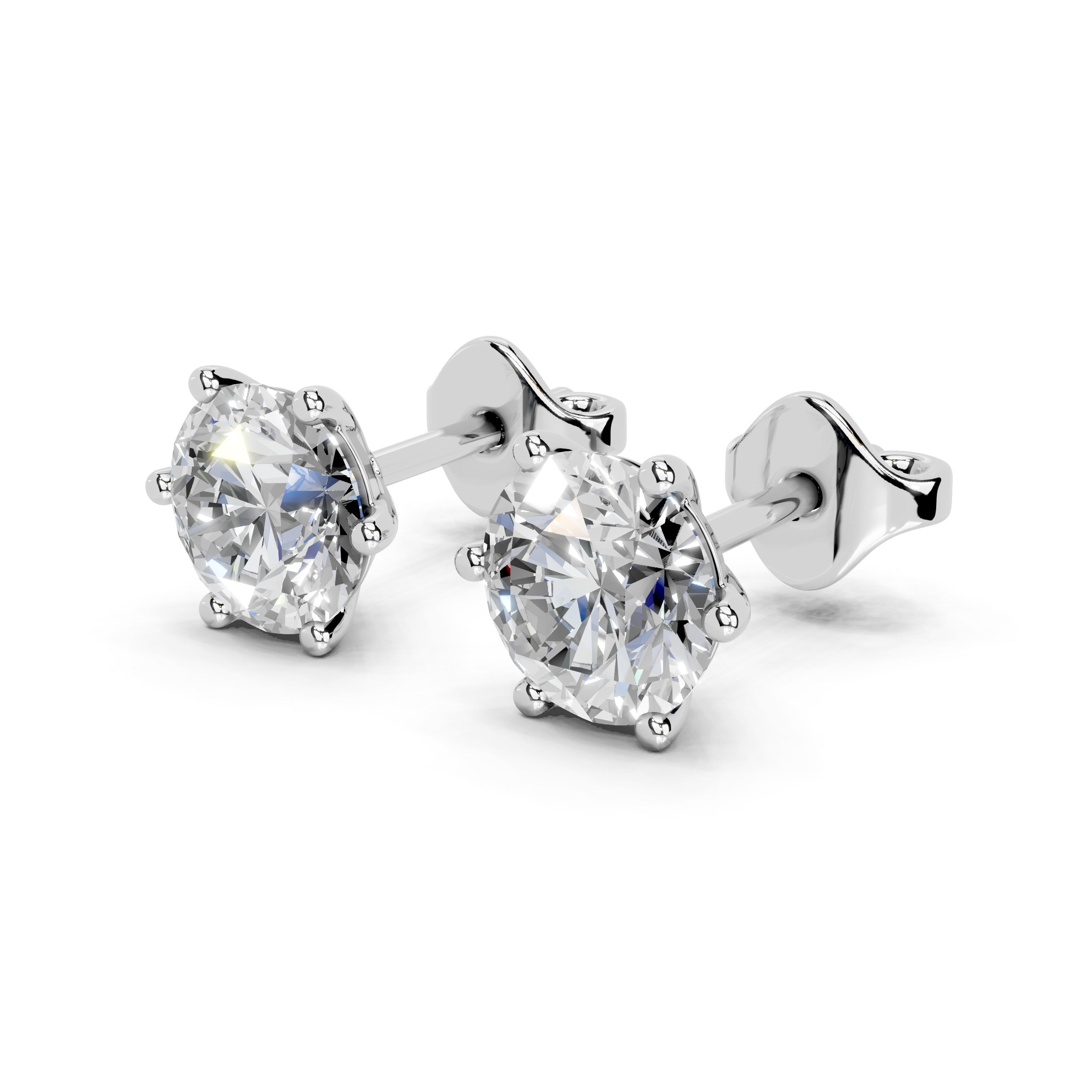 Classic 6-Prong  Lab Grown Diamond Round Solitaire Stud Earrings in 18K or 14K Gold Push Back Setting (F-G Color, VS1-VS2 Clarity)
