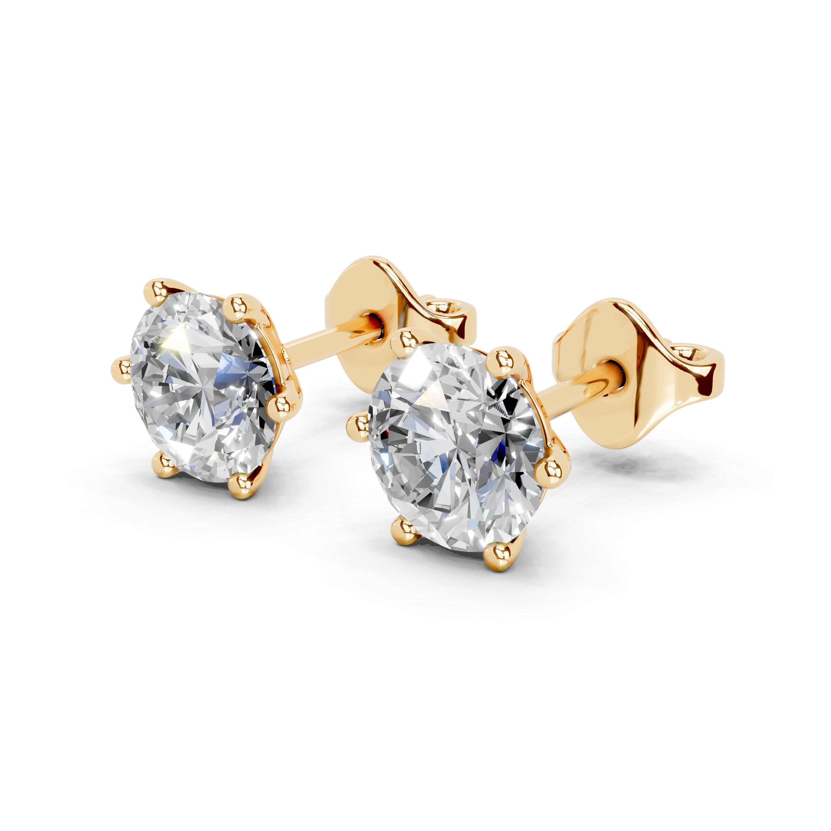 Classic 6-Prong  Lab Grown Diamond Round Solitaire Stud Earrings in 18K or 14K Gold Push Back Setting (F-G Color, VS1-VS2 Clarity)