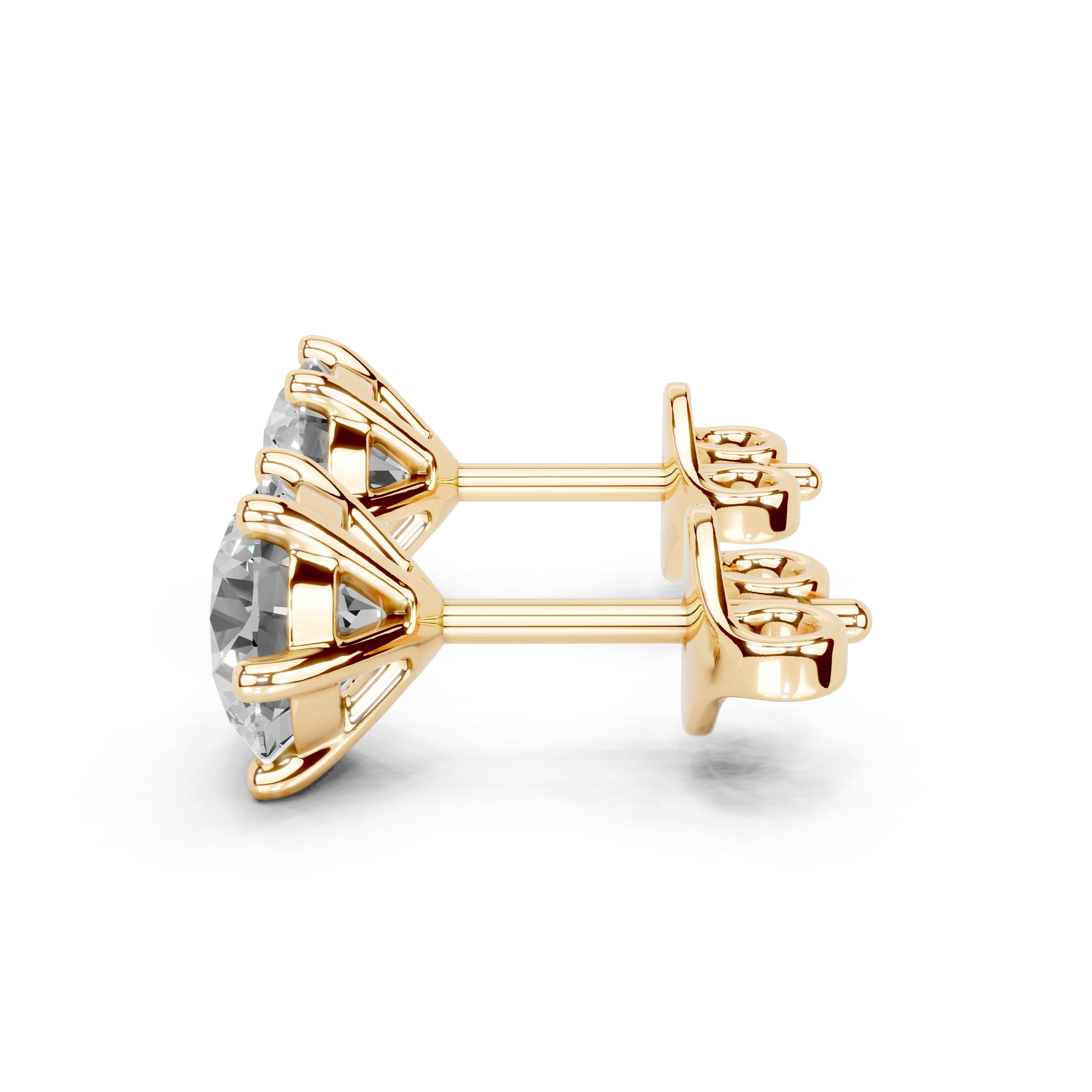 Classic 6-Prong  Lab Grown Diamond Round Solitaire Stud Earrings in 18K or 14K Gold Push Back Setting (F-G Color, VS1-VS2 Clarity)