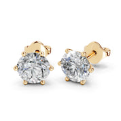 Classic 6-Prong  Lab Grown Diamond Round Solitaire Stud Earrings in 18K or 14K Gold Push Back Setting (F-G Color, VS1-VS2 Clarity)