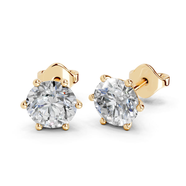 Classic 6-Prong Lab Grown Diamond Round Solitaire Stud Earrings in 18K or 14K Gold Push Back Setting (F-G Color, VS1-VS2 Clarity)