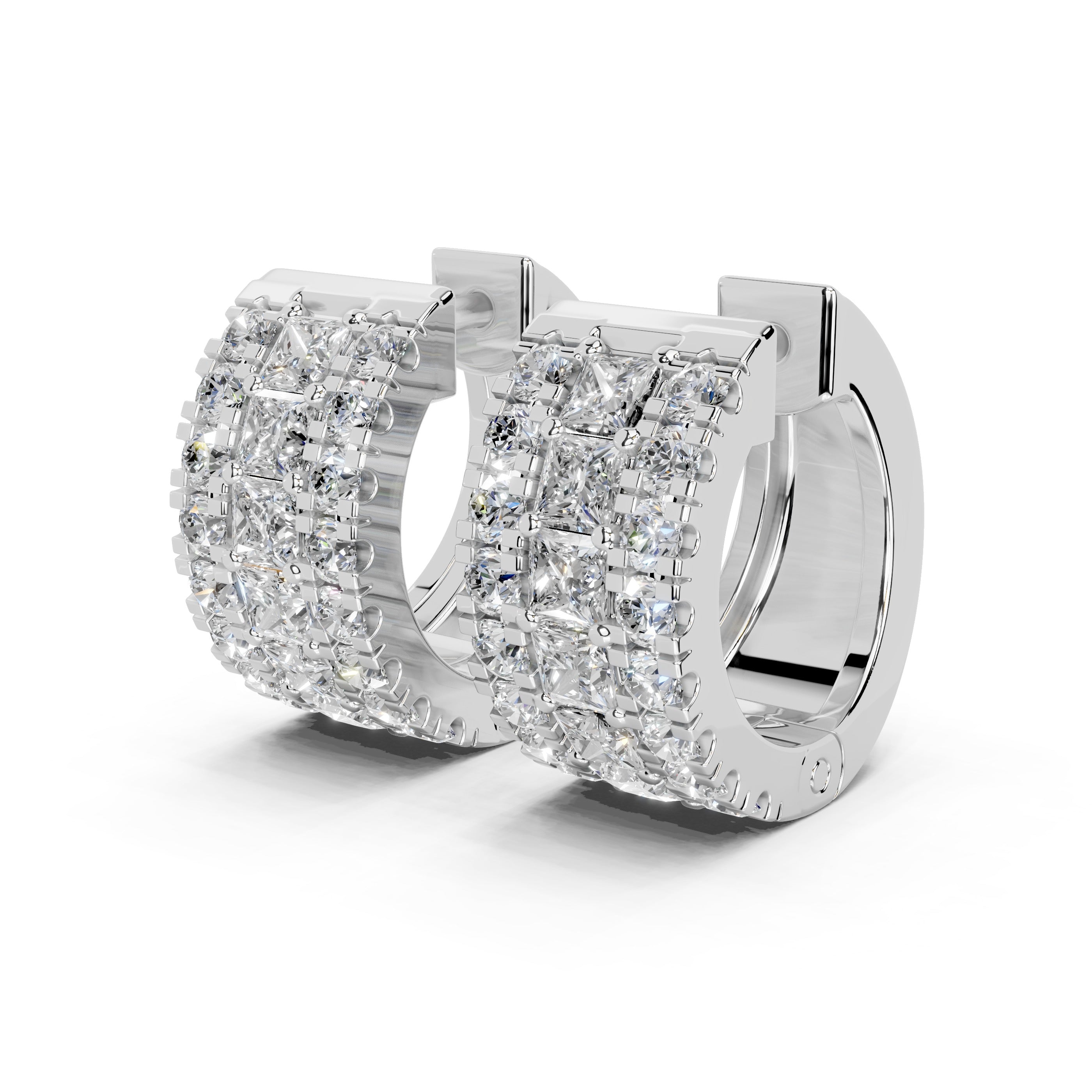 Fancy huggies Princess and Round cut 0.9 Cttw Lab Grown Diamond Earrings