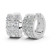 Fancy huggies Princess and Round cut 0.9 Cttw Lab Grown Diamond Earrings - 14K White Gold
