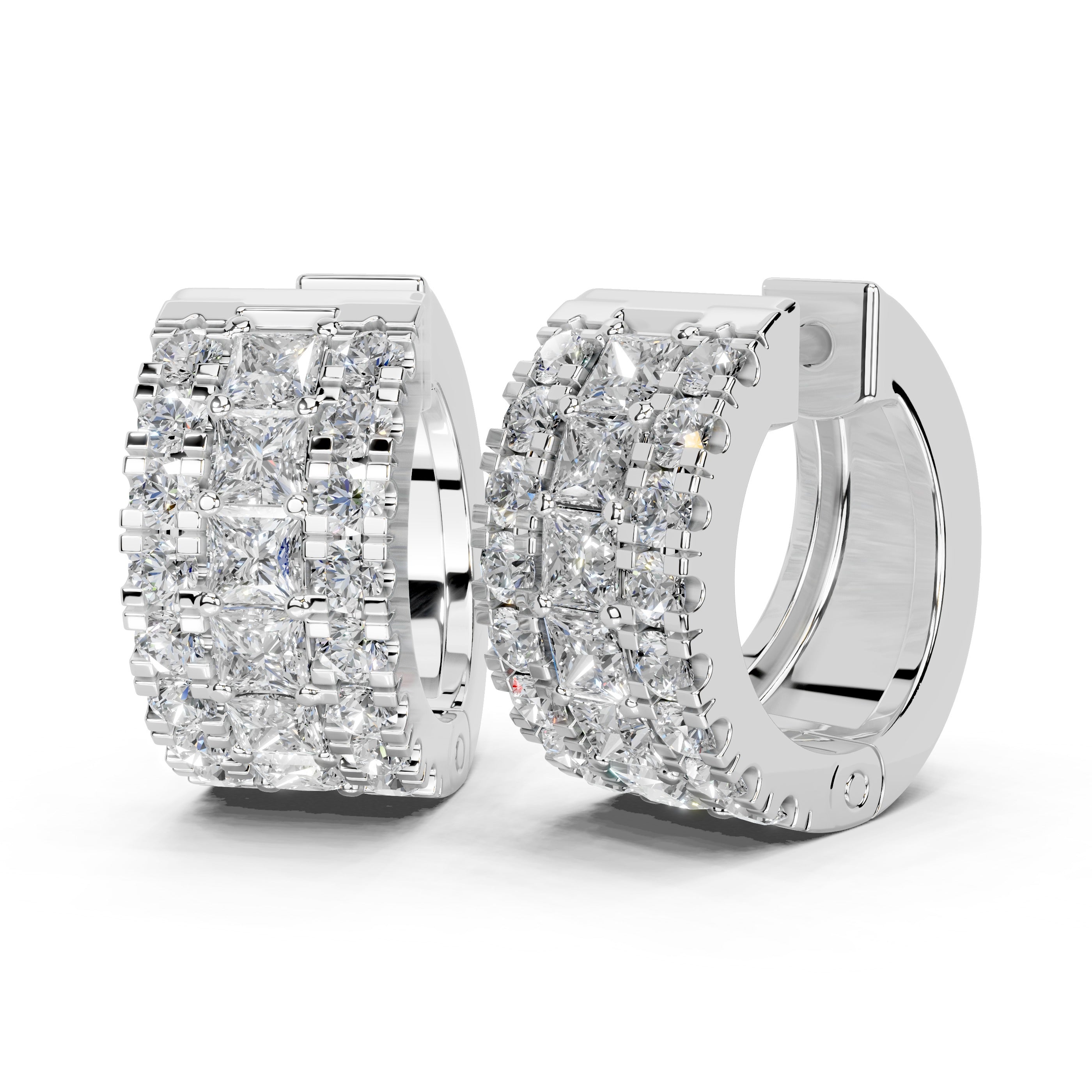 Fancy huggies Princess and Round cut 0.9 Cttw Lab Grown Diamond Earrings