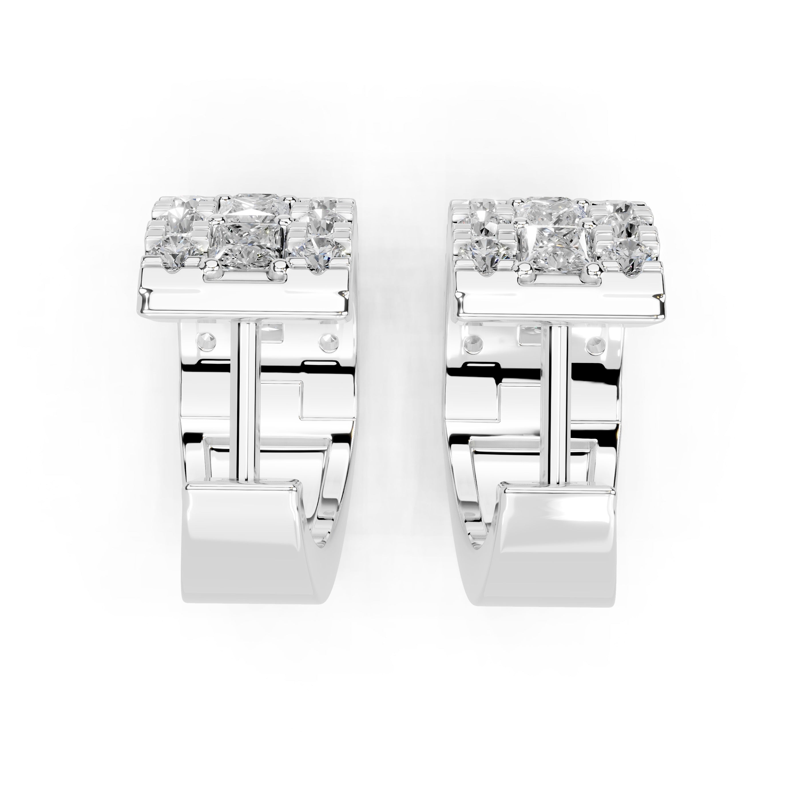 Fancy huggies Princess and Round cut 0.9 Cttw Lab Grown Diamond Earrings