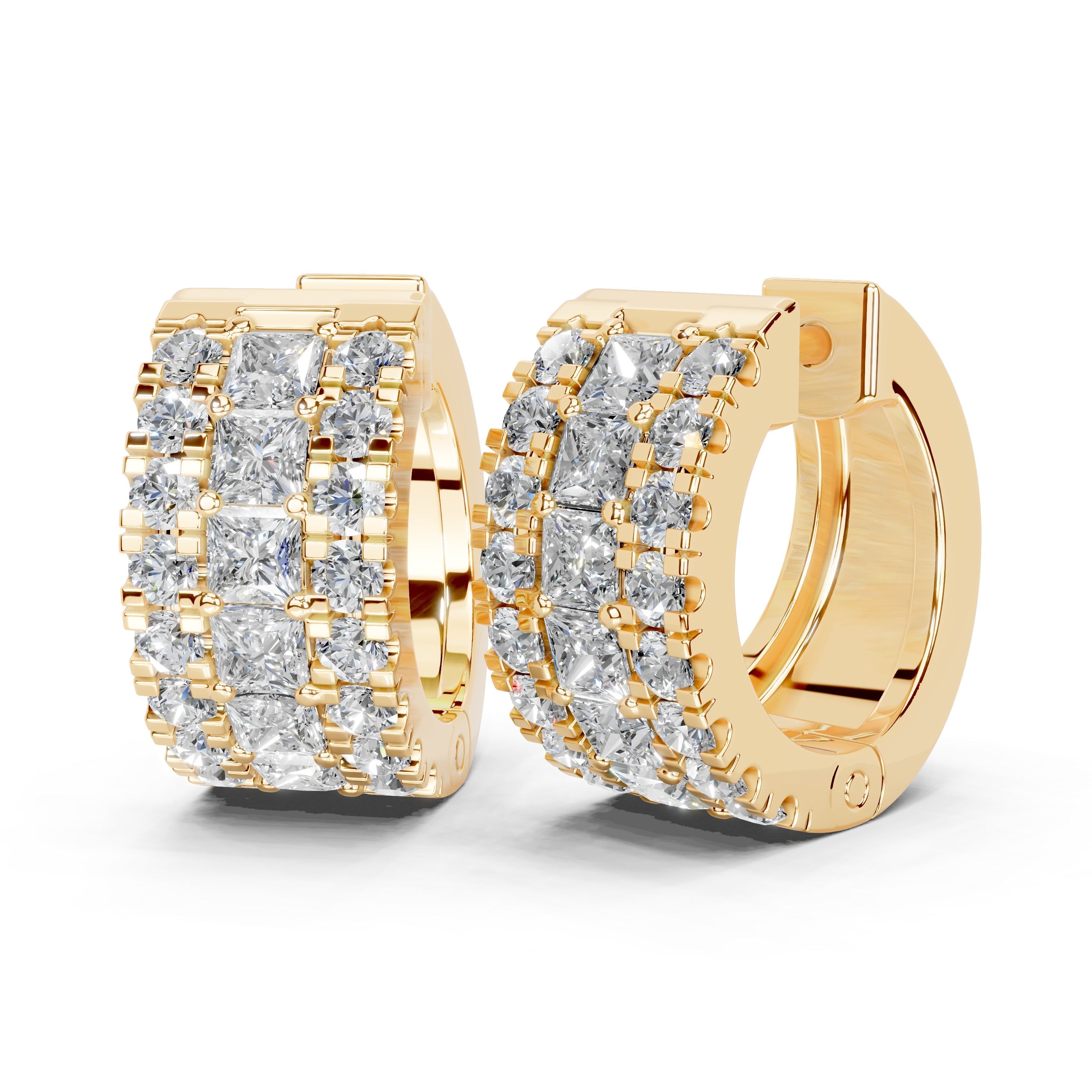Fancy huggies Princess and Round cut 0.9 Cttw Lab Grown Diamond Earrings