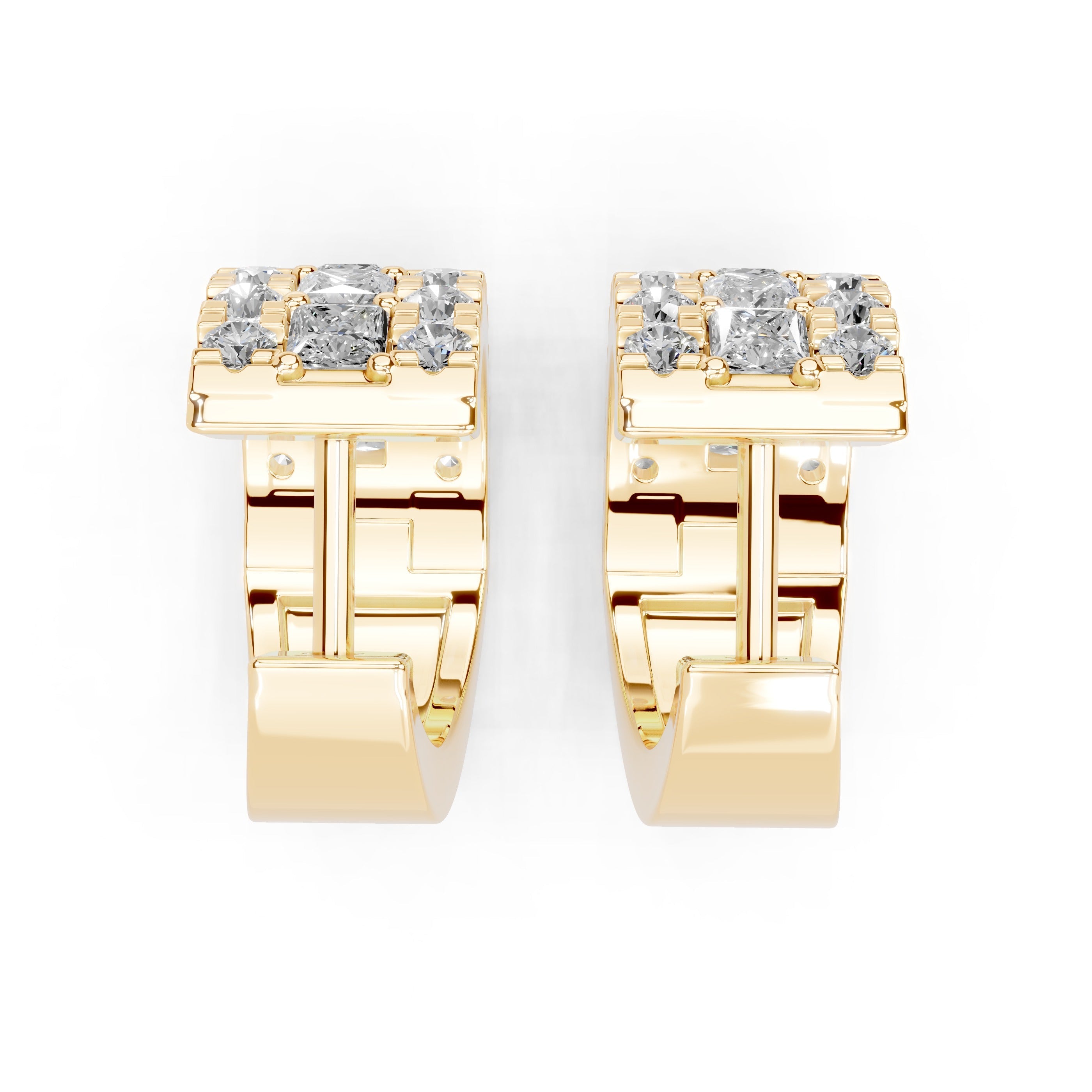Fancy huggies Princess and Round cut 0.9 Cttw Lab Grown Diamond Earrings