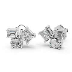 Three stone Oval, Princess and Emerald 1.54 Cttw Lab Grown Diamond Earrings