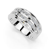 Anillo de aniversario para hombre con diamantes cultivados en laboratorio de talla redonda de doble fila